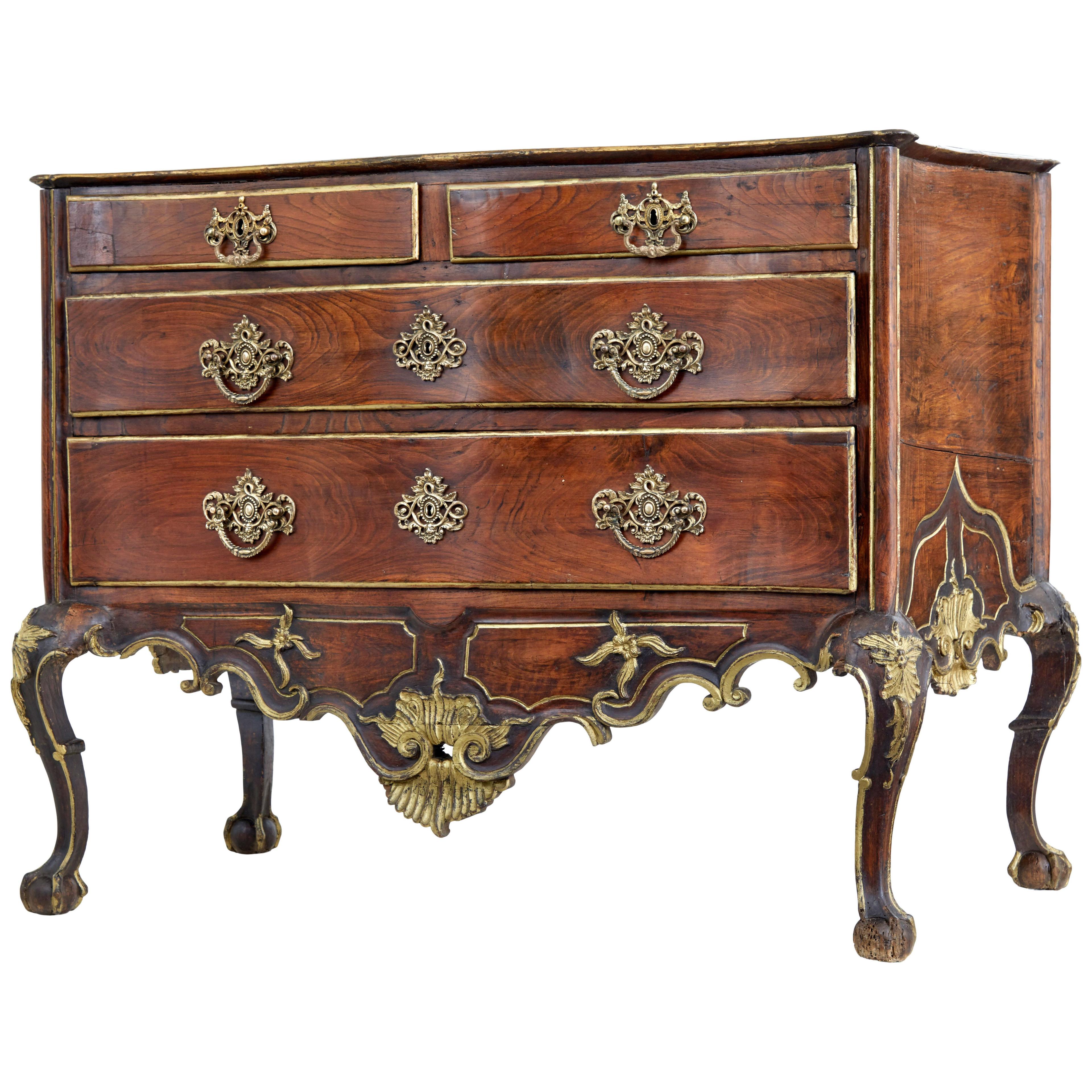 PORTUGUESE 18TH CENTURY CARVED WALNUT AND GILT COMMODE