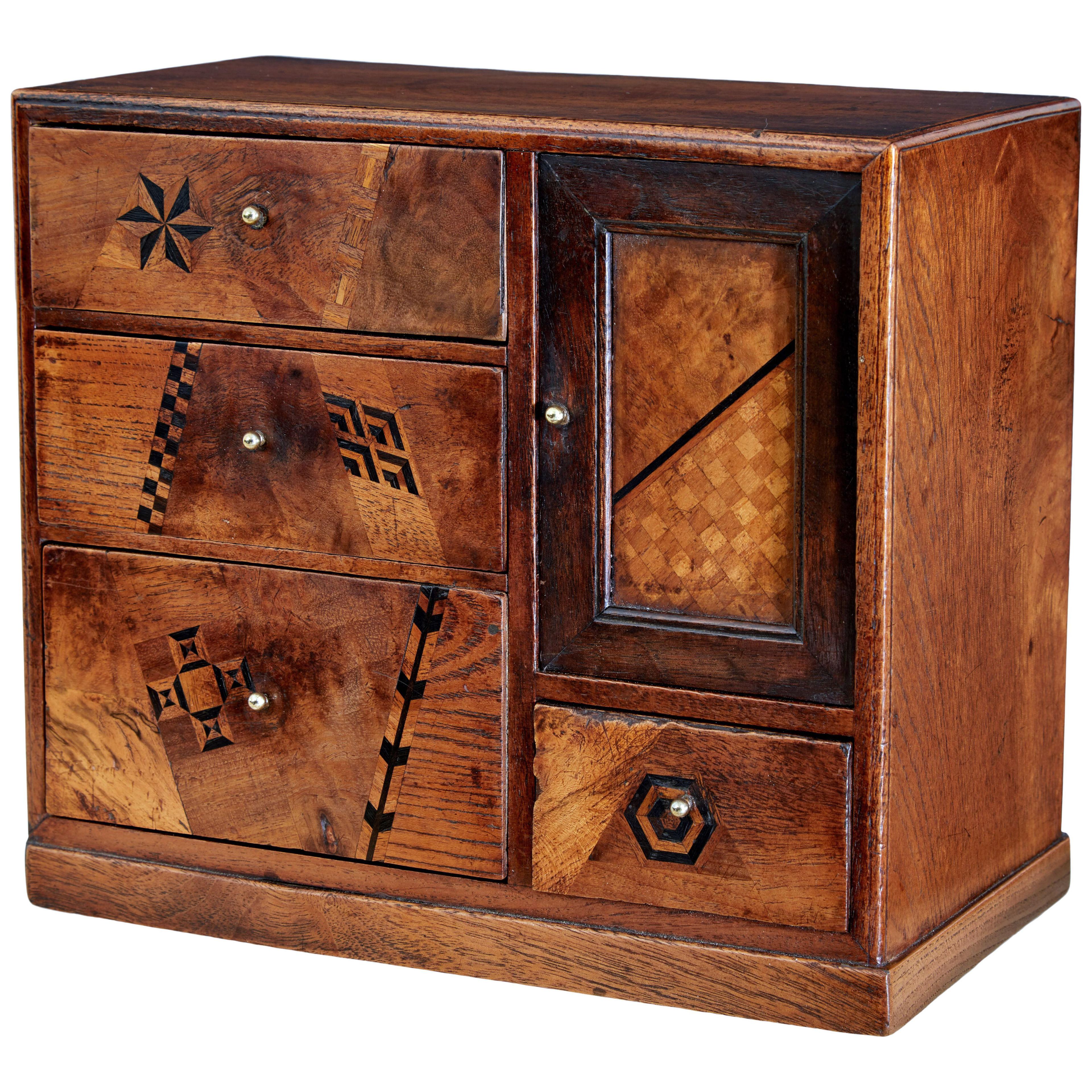 EARLY 20TH INLAID DESKTOP DRAWER CABINET