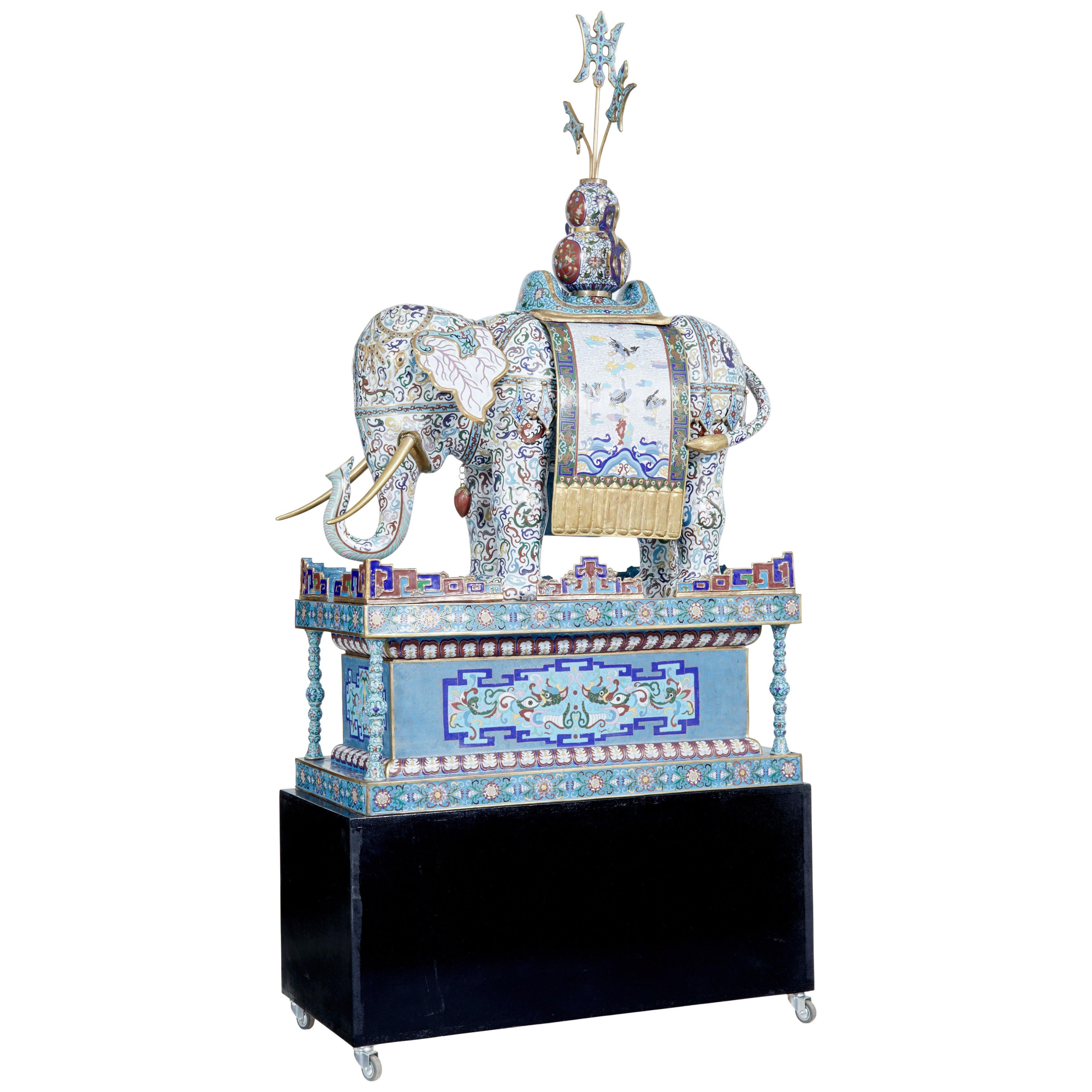 EARLY 20TH CENTURY LARGE CHINESE CLOISONNE ENAMEL ELEPHANT ON STAND