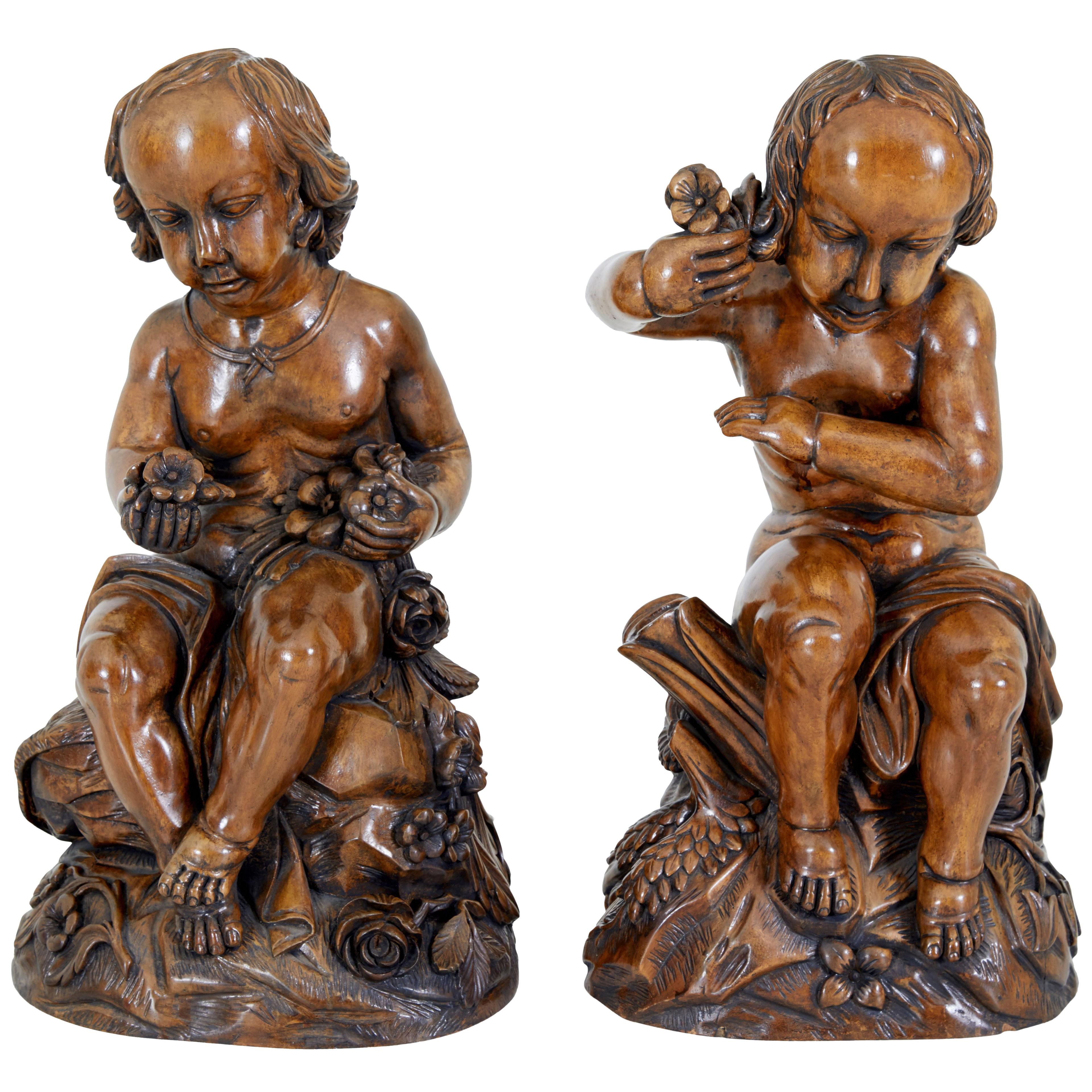 PAIR OF GOTHIC REVIVAL CARVED CHERUBS