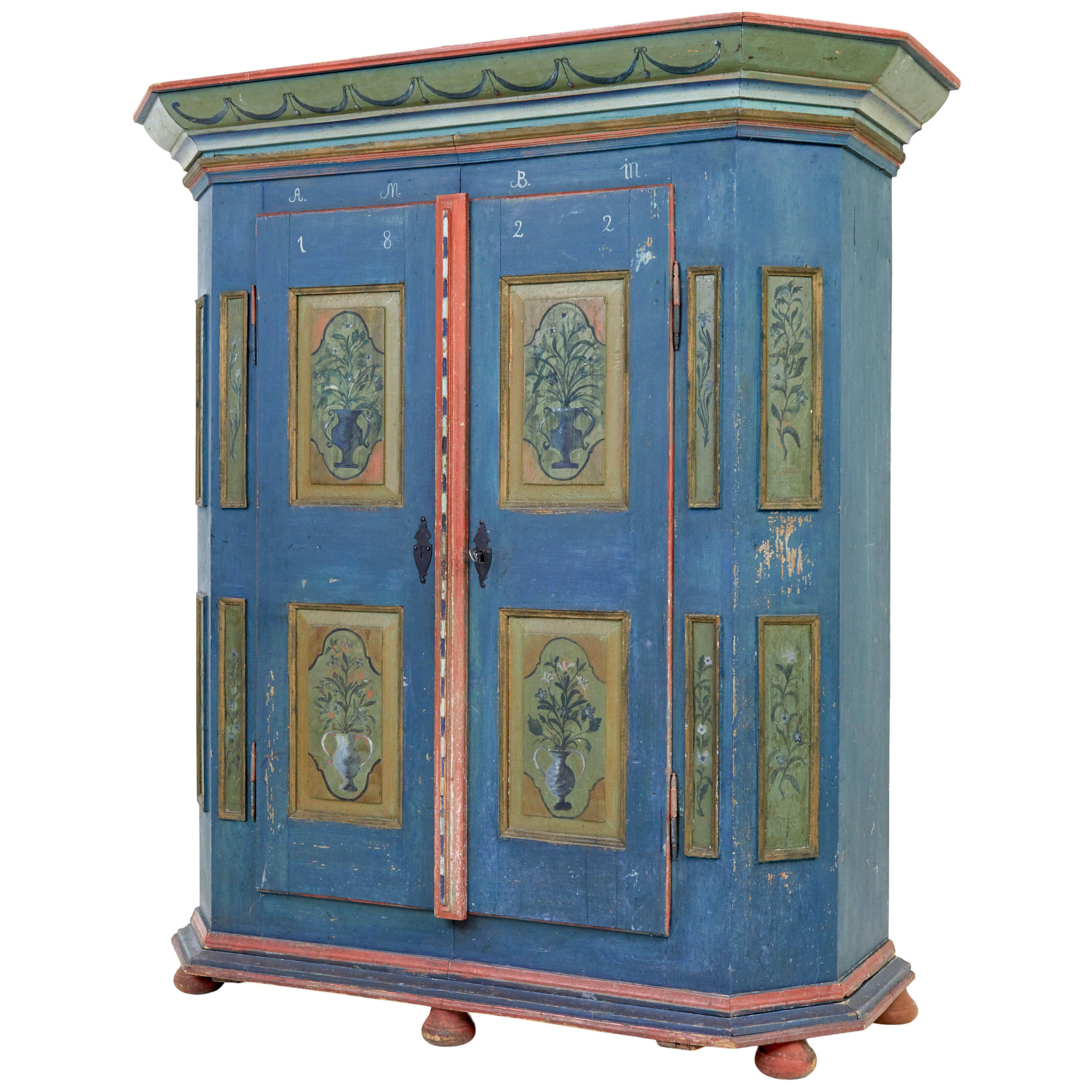 TRADITIONAL SWEDISH HAND PAINTED 19TH CENTURY PAINTED WARDROBE