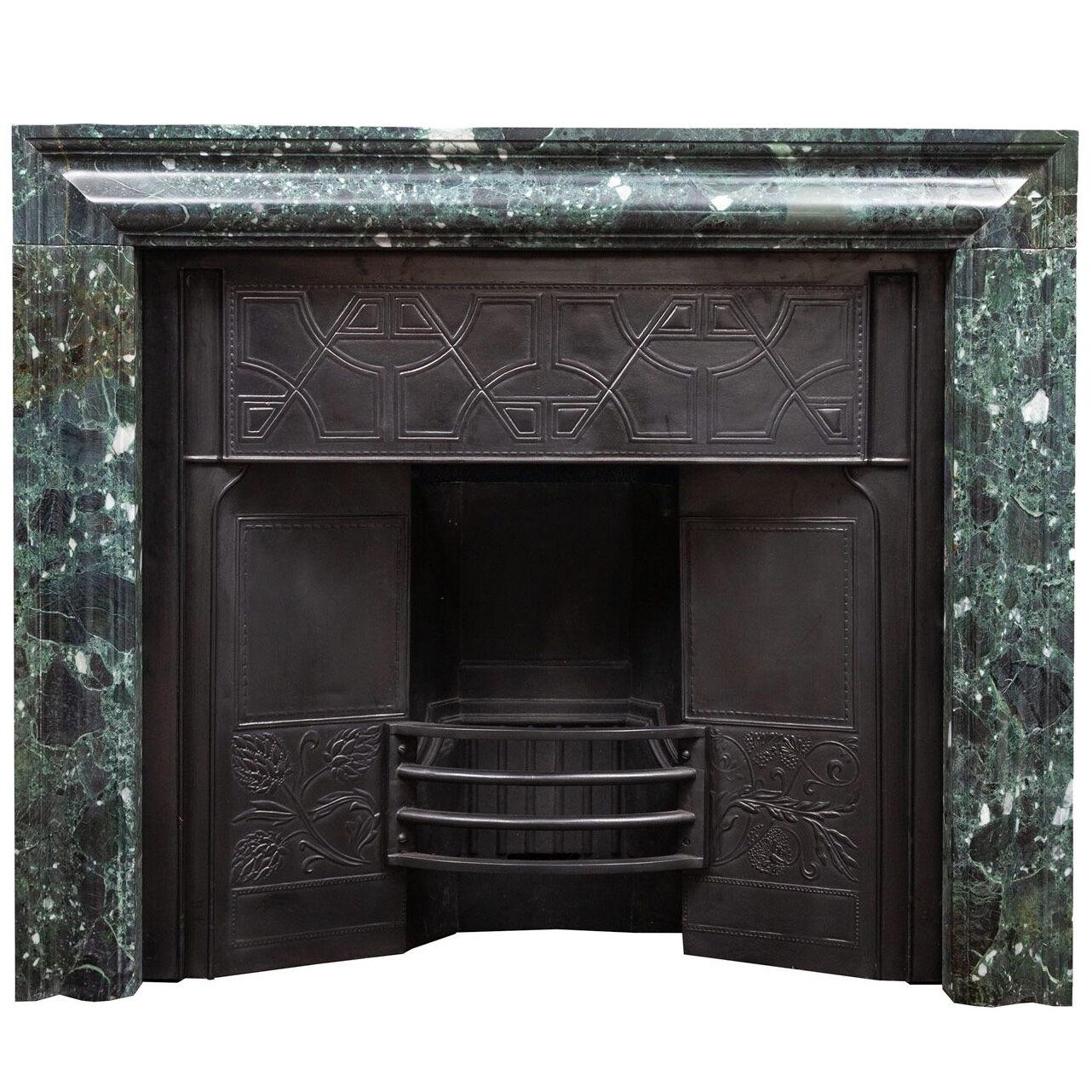 Antique Marble Bolection Fireplace with Metal Insert in the Mackintosh Style