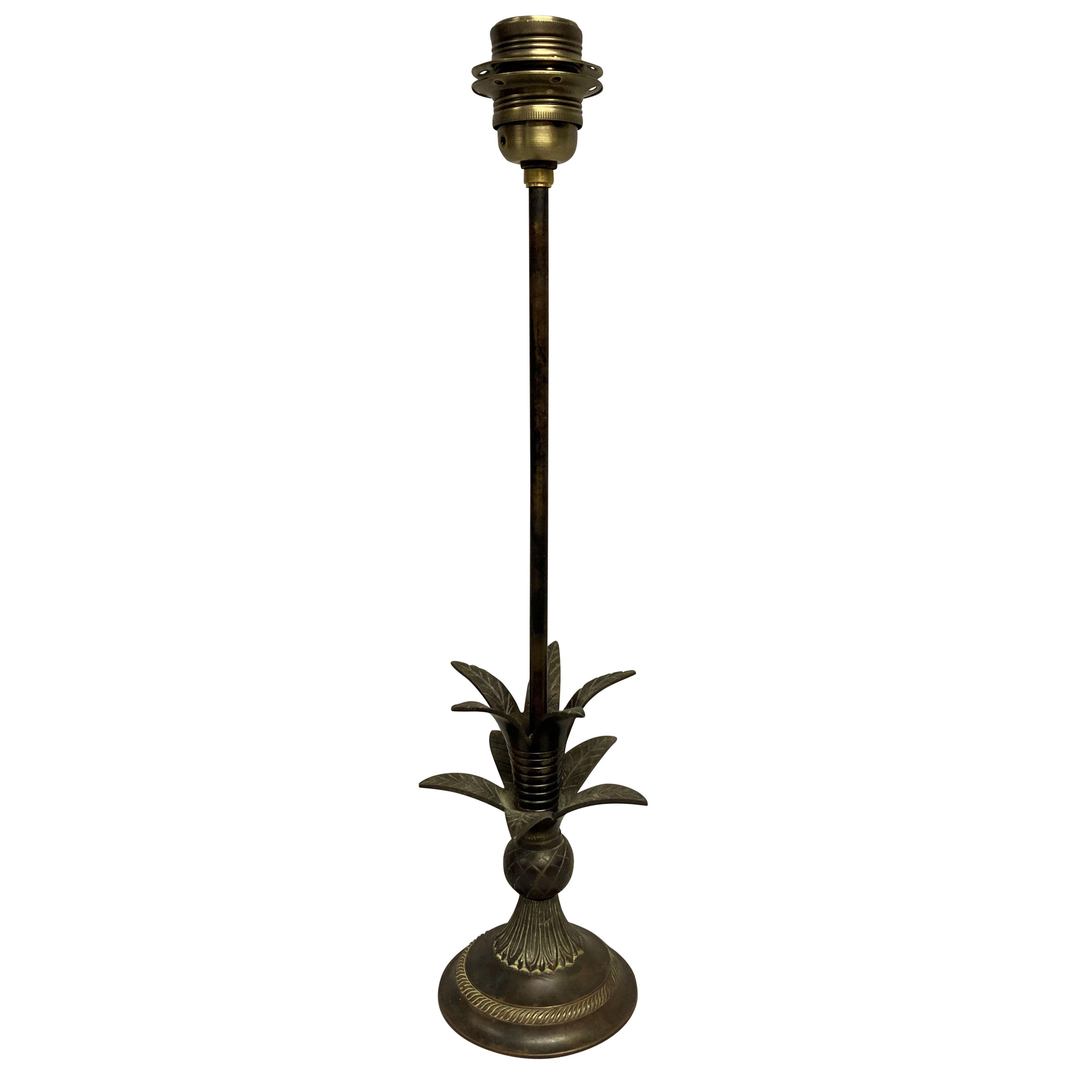 A SMALL BROWN HAND PATINATED BRONZE PALM TREE LAMP
