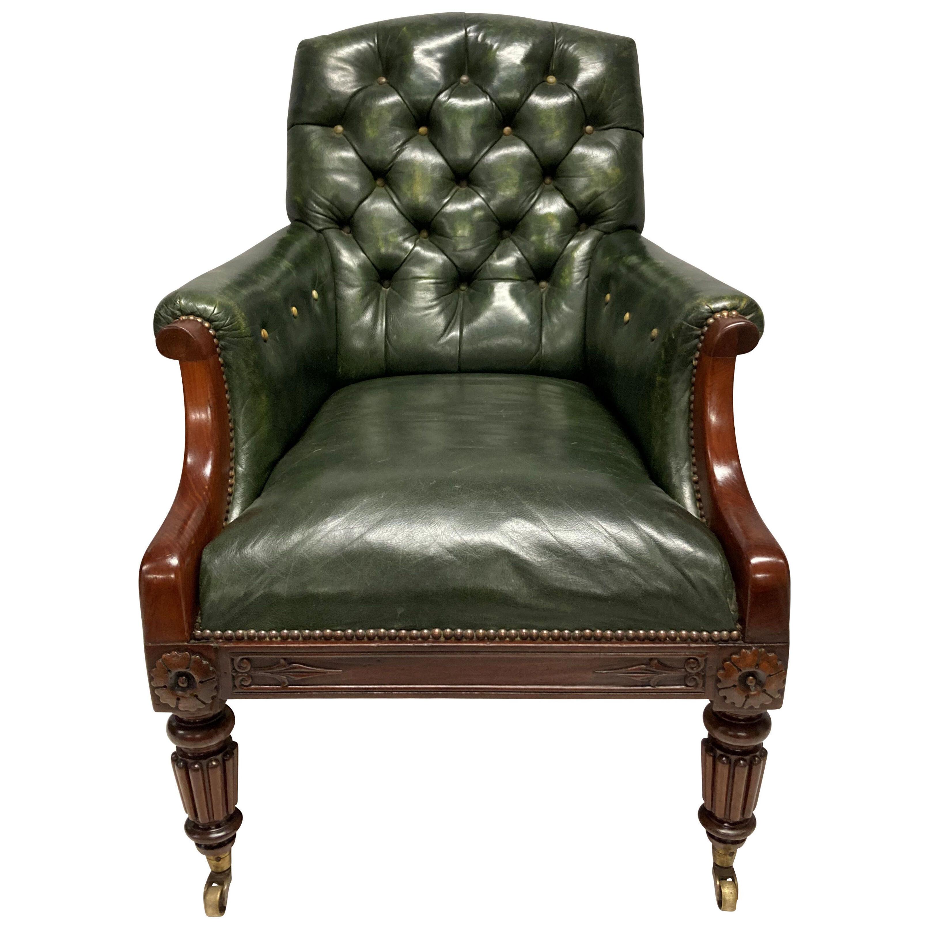 A WILLIAM IV MAHOGANY & LEATHER LIBRARY CHAIR