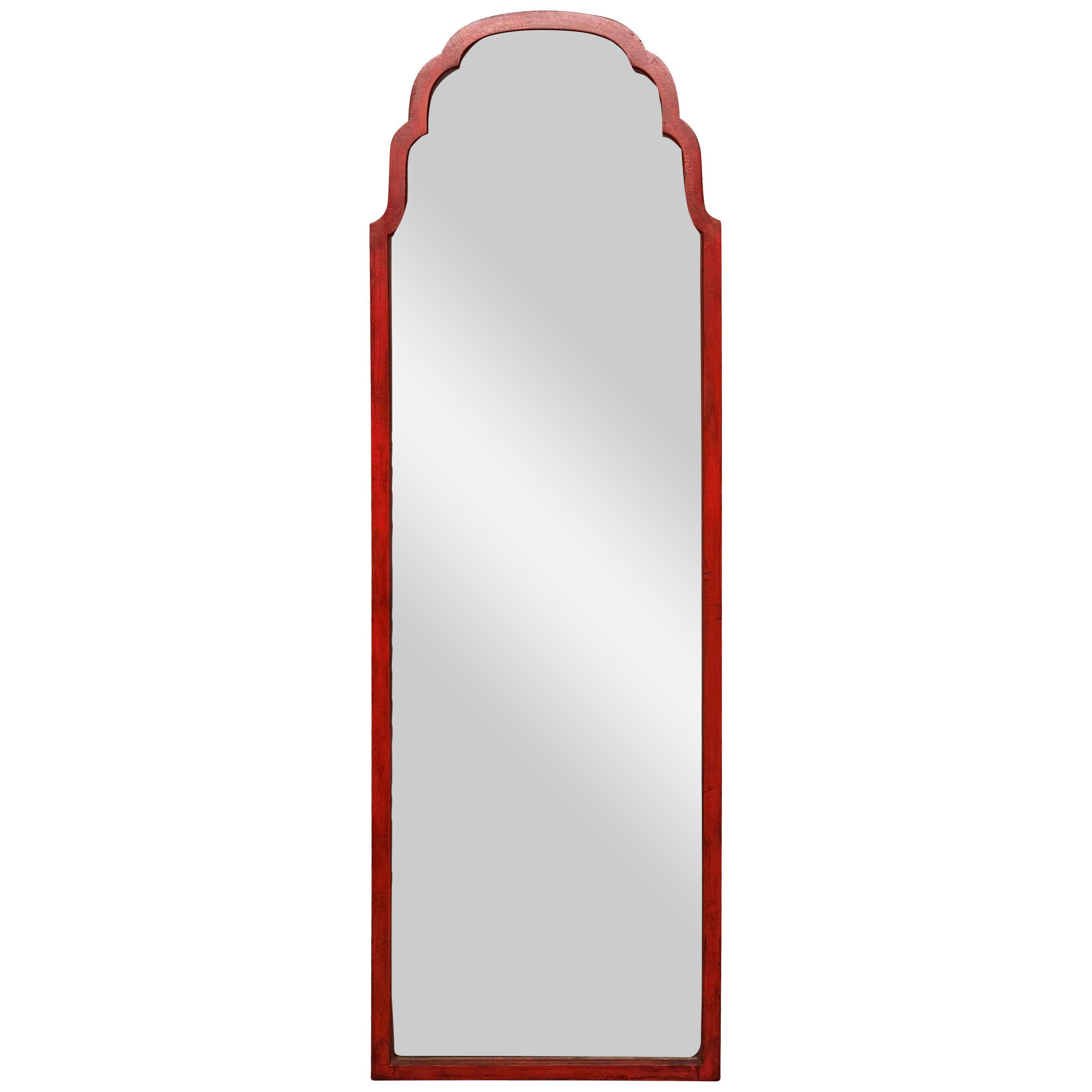 A RED LACQUERED QUEEN ANNE STYLE MIRROR