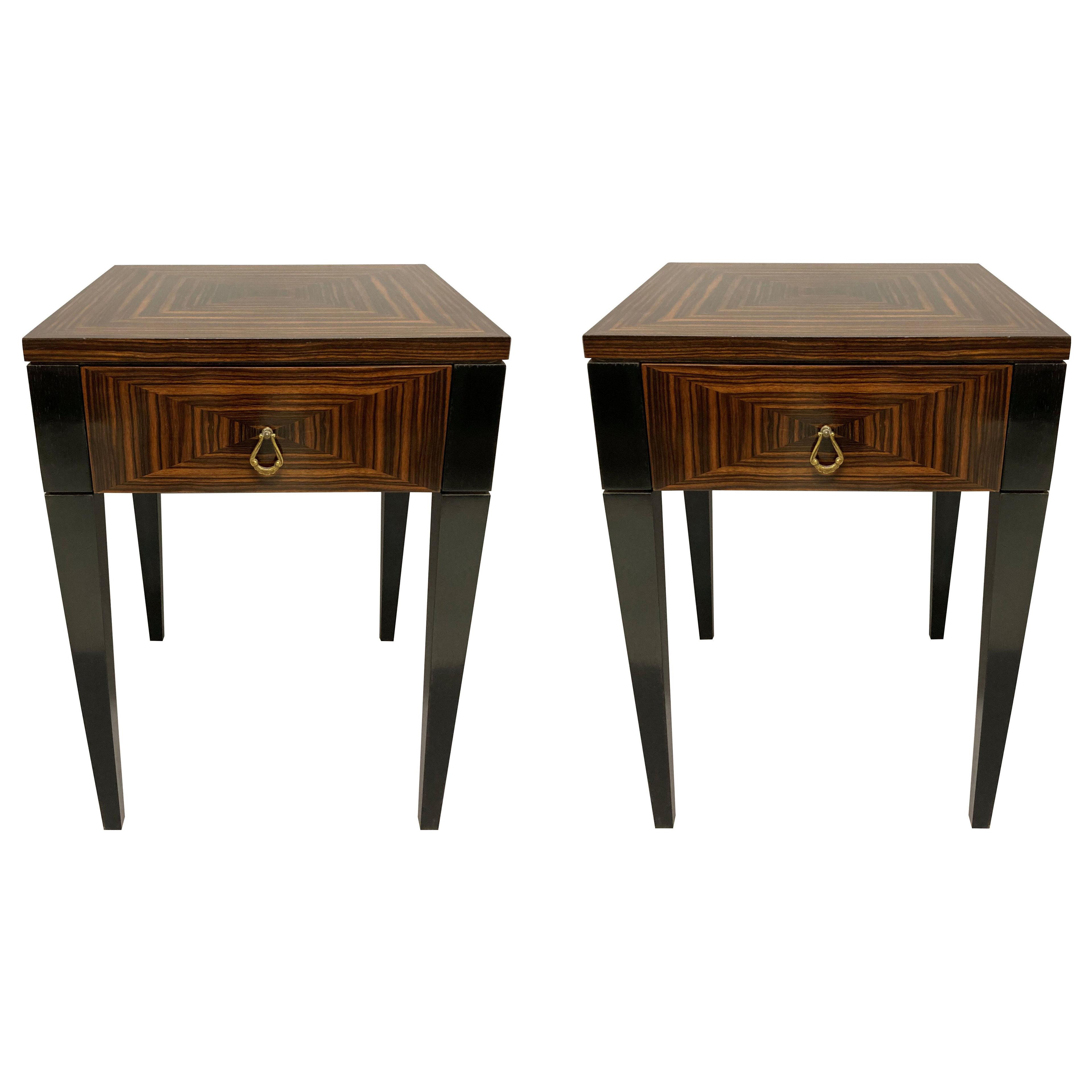 A PAIR OF ITALIAN NIGHT STANDS IN ZEBRA WOOD