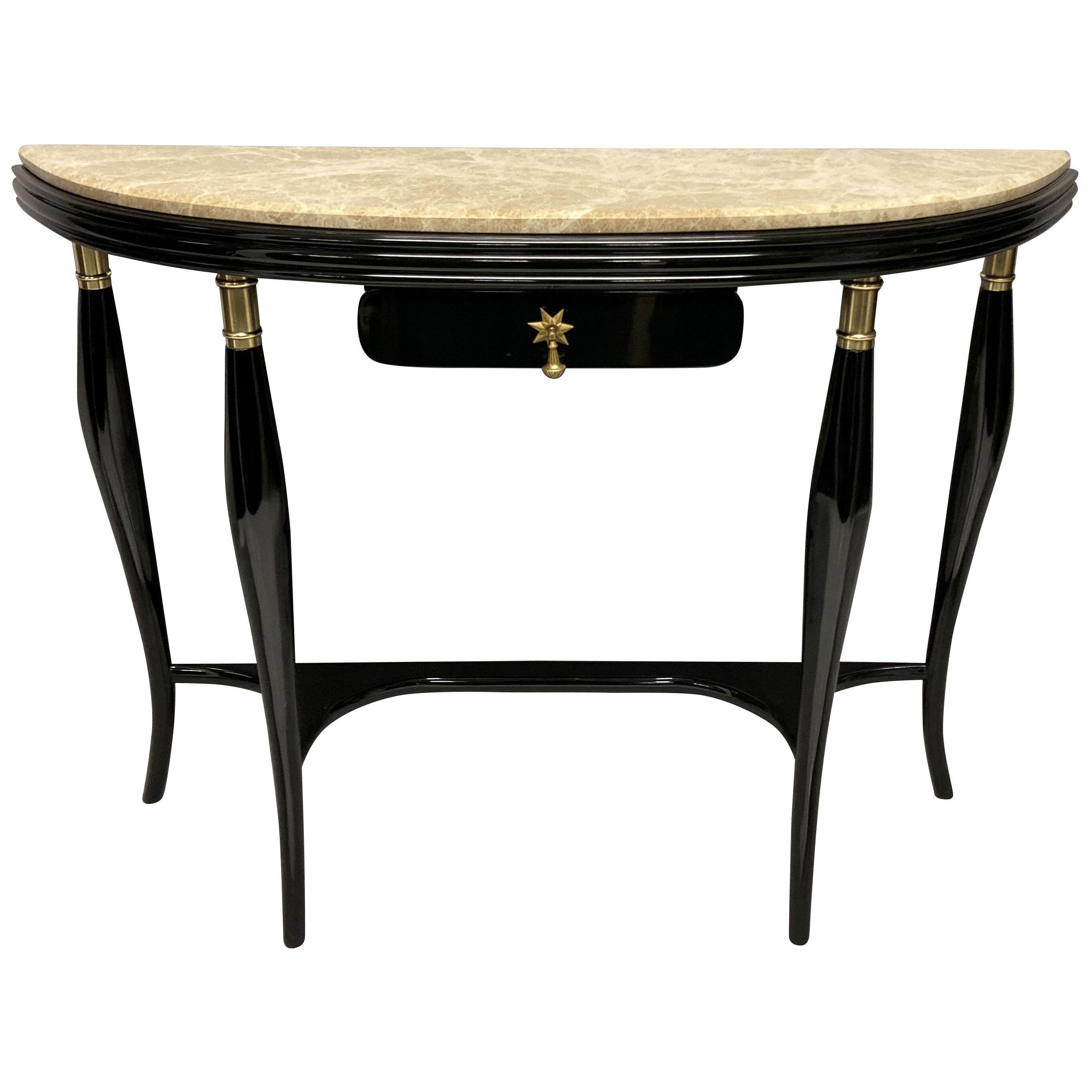 A STYLISH MID-CENTURY BLACK LACQUERED CONSOLE