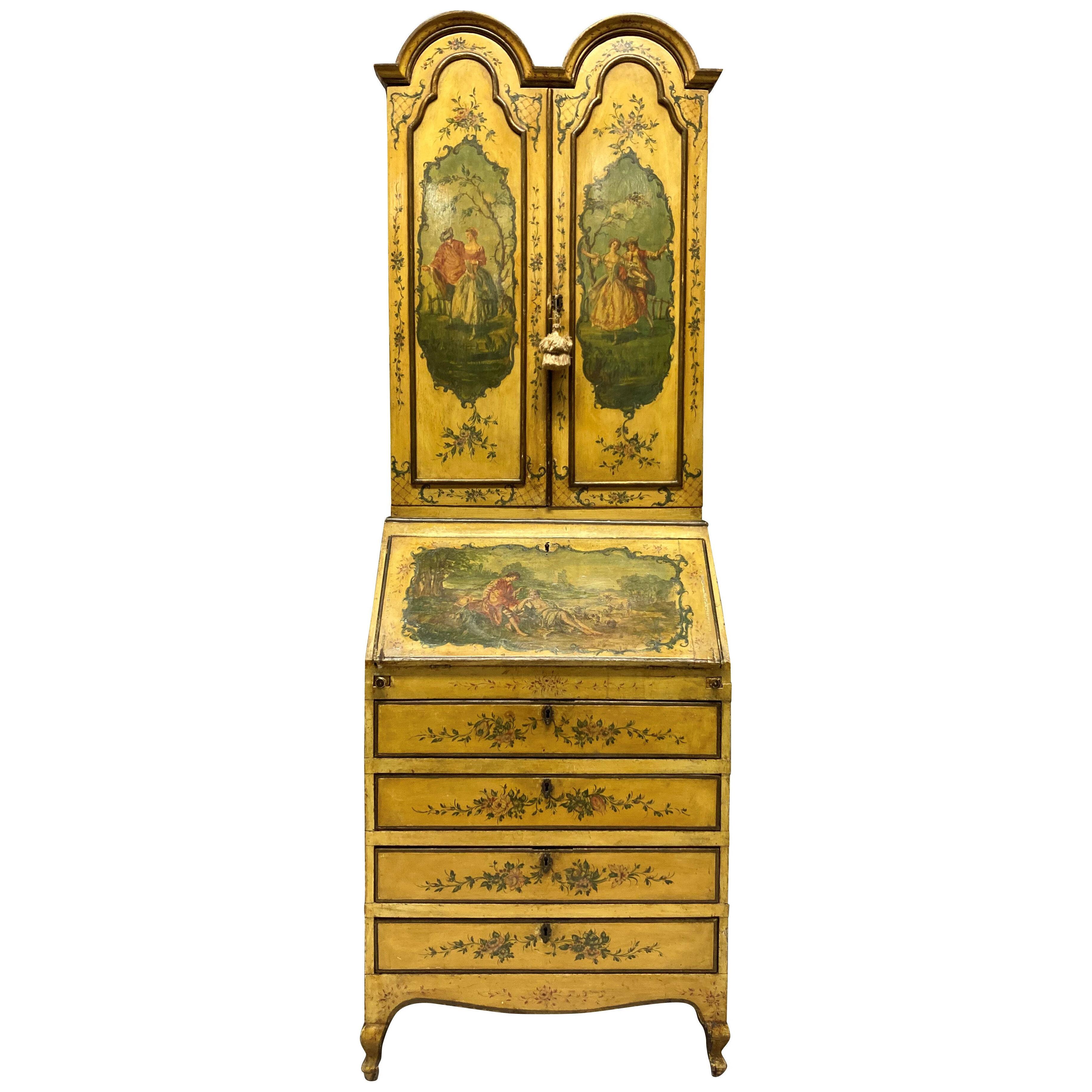 A VENETIAN SECRETAIRE CABINET IN HAND PAINTED YELLOW LACQUER