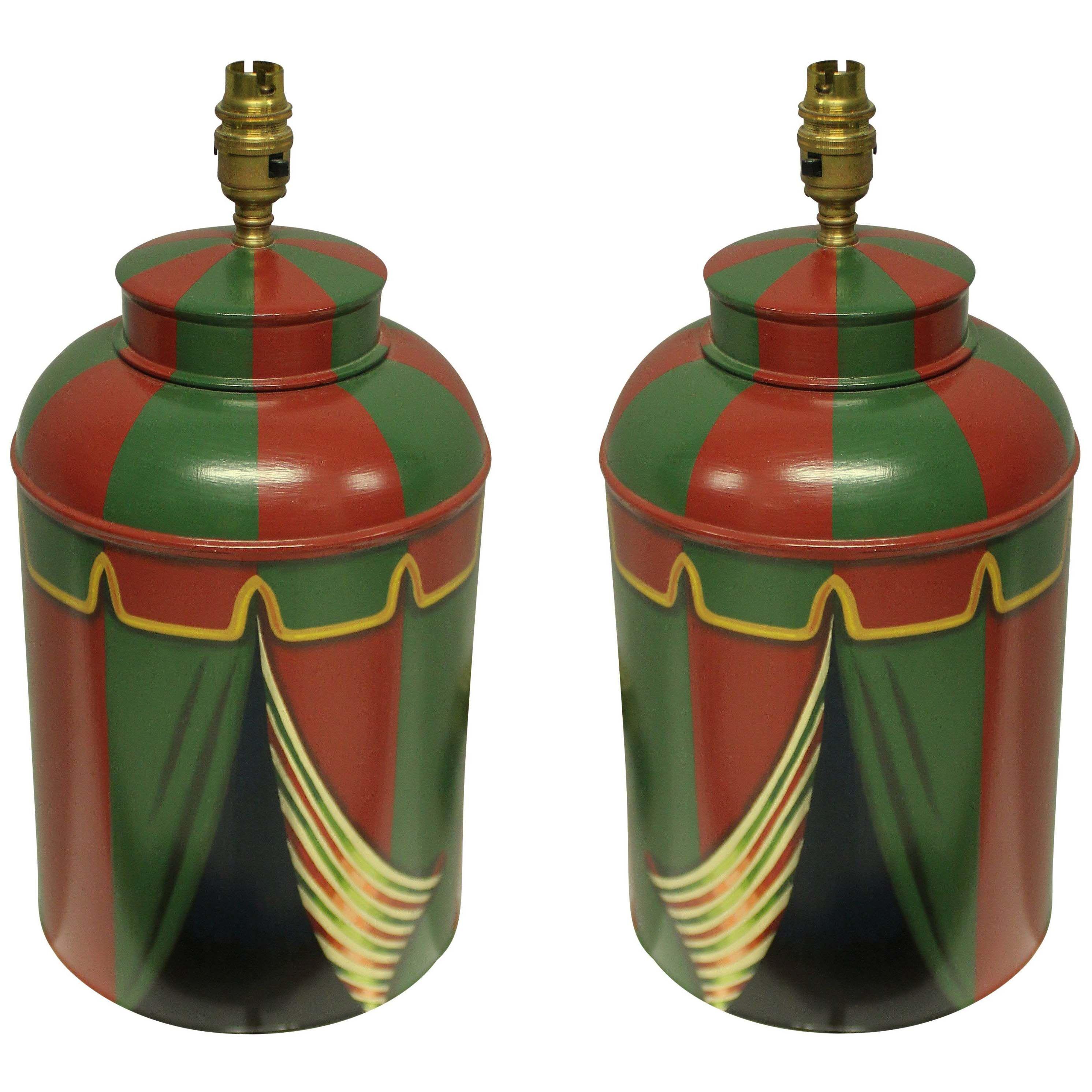 A PAIR OF HAND PAINTED TOLEWARE LAMPS