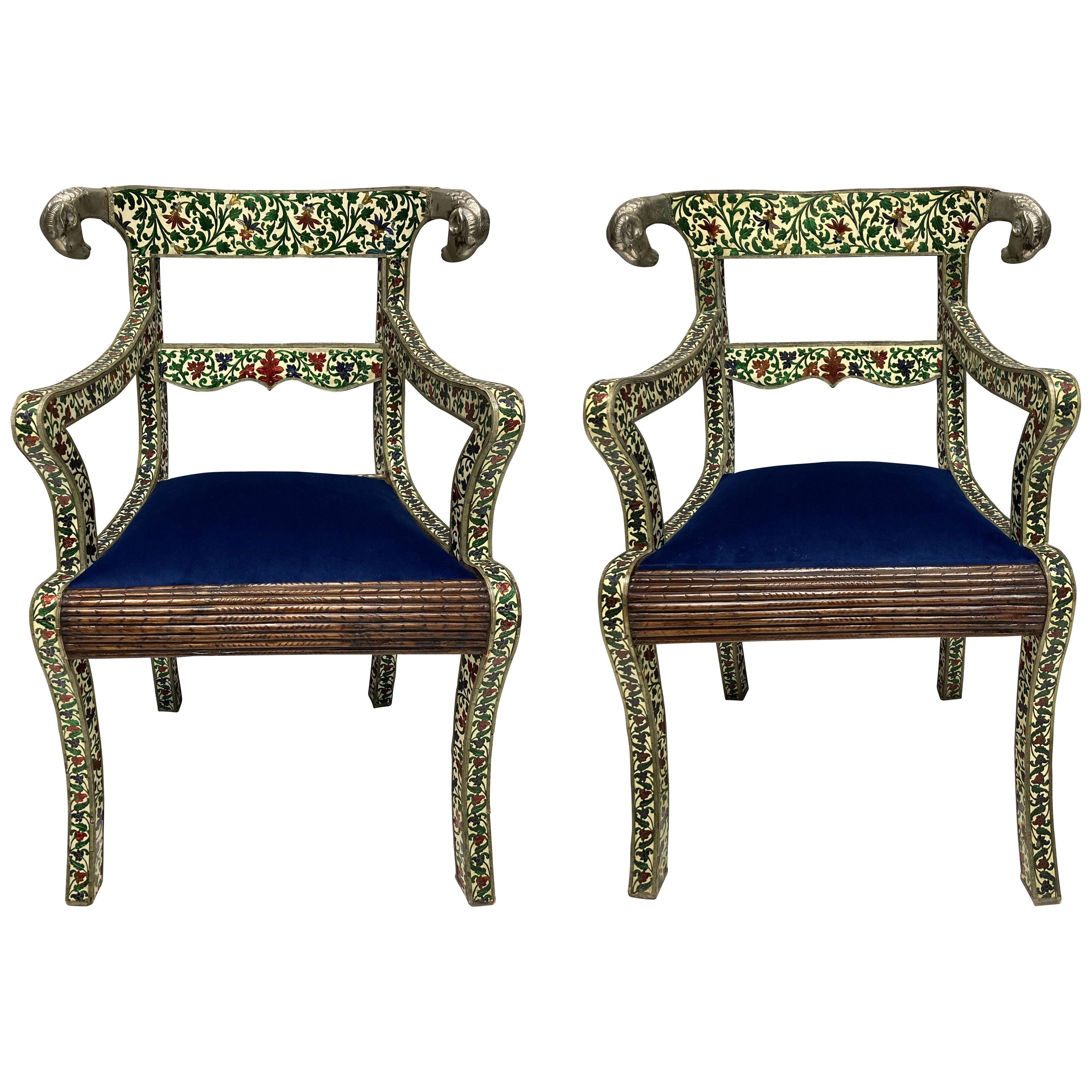 A PAIR OF RARE INDIAN CLOISONNE ARMCHAIRS