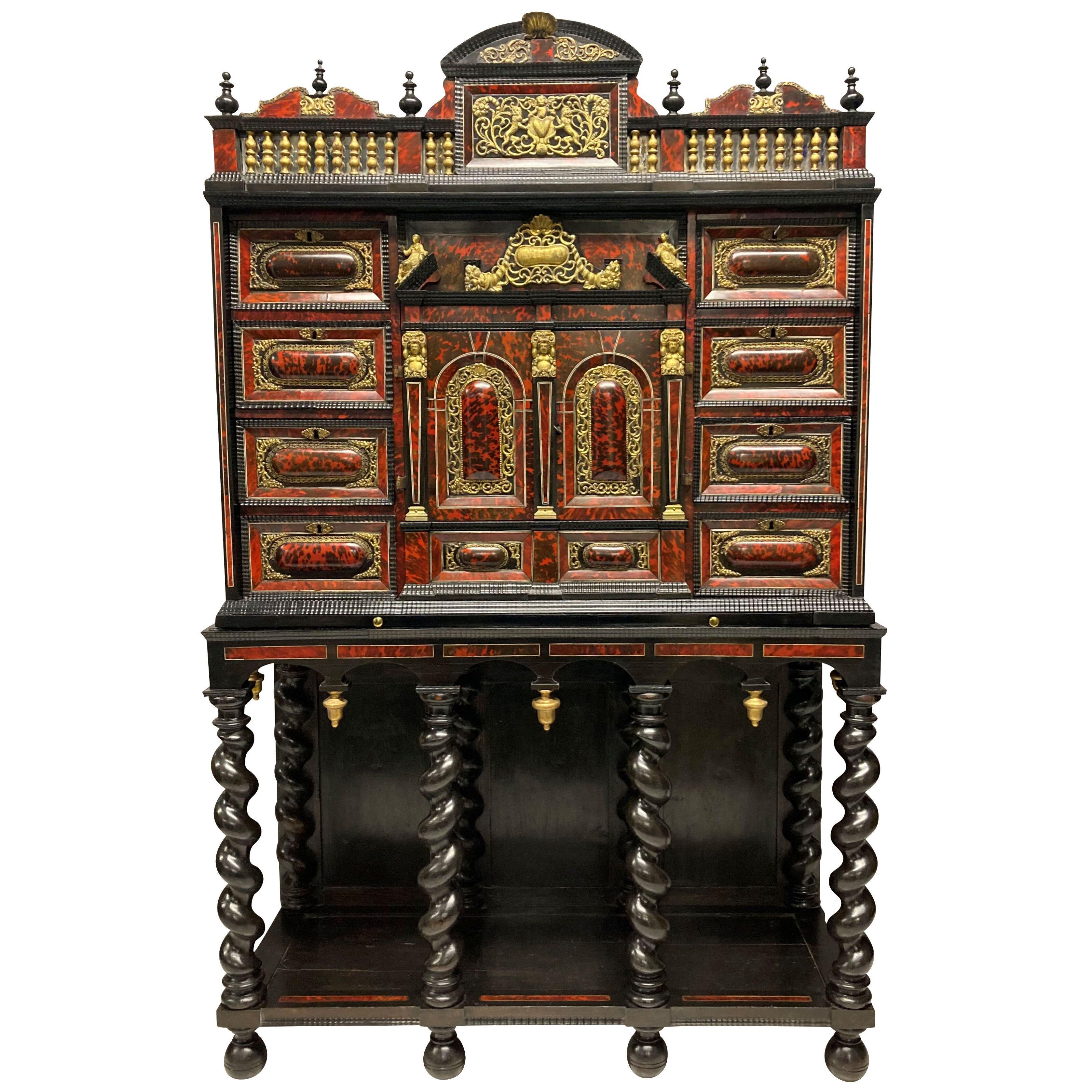 A FINE BAROQUE LATE XVII CENTURY TORTOISESHELL ARCHITECTURAL CABINET ON STAND
