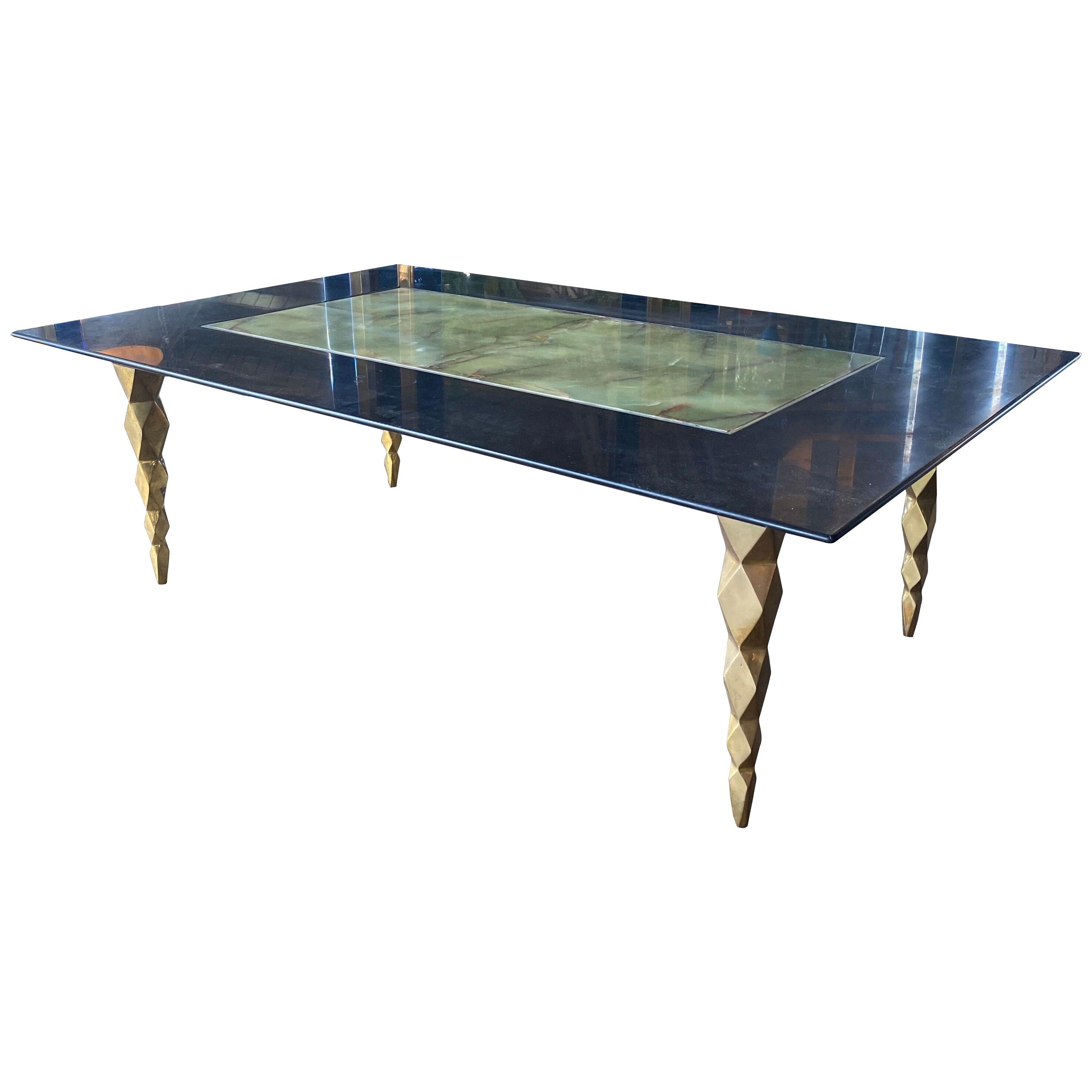 Mid century modern Marble and brass Coffee table Italy 1970s