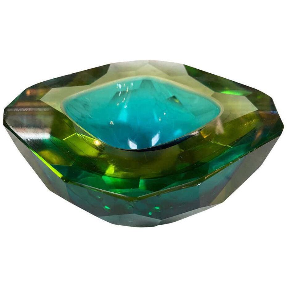 Beautiful Italian Green Crystal Decorative Bowl 1950