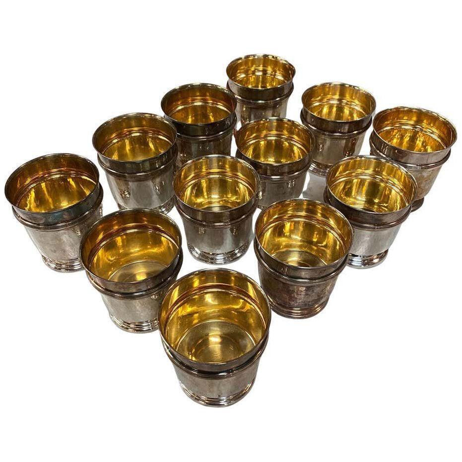 Set of 12 Italian Silver Plated Glasses 1980s