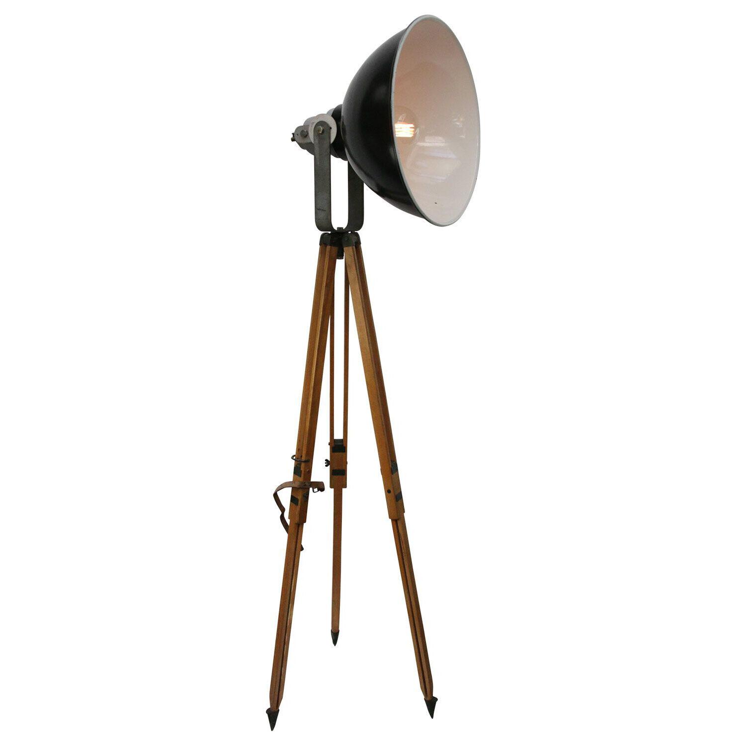 Black Enamel Wooden Vintage Industrial Spot Light Floor Lamp