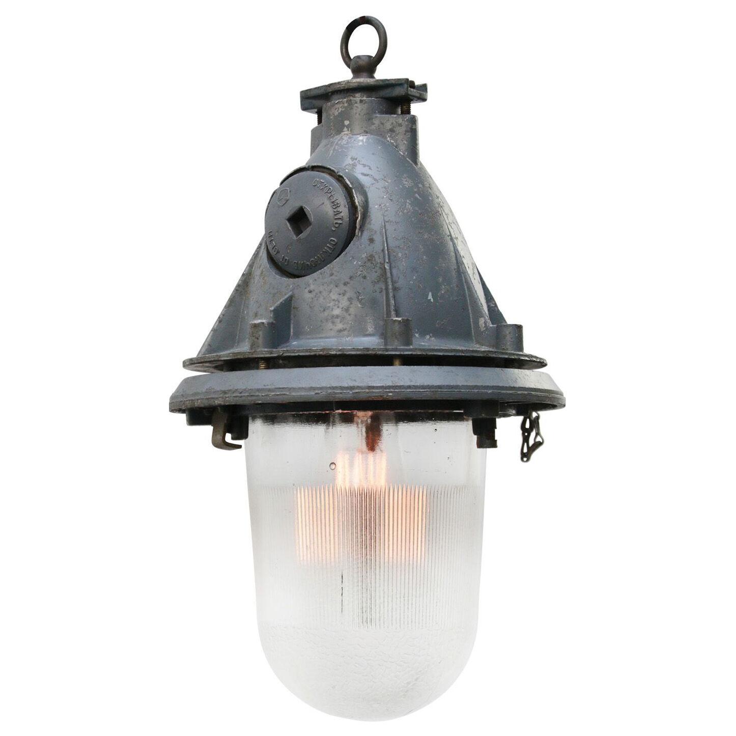 Grey Vintage Industrial Clear Striped Glass Pendant Lights