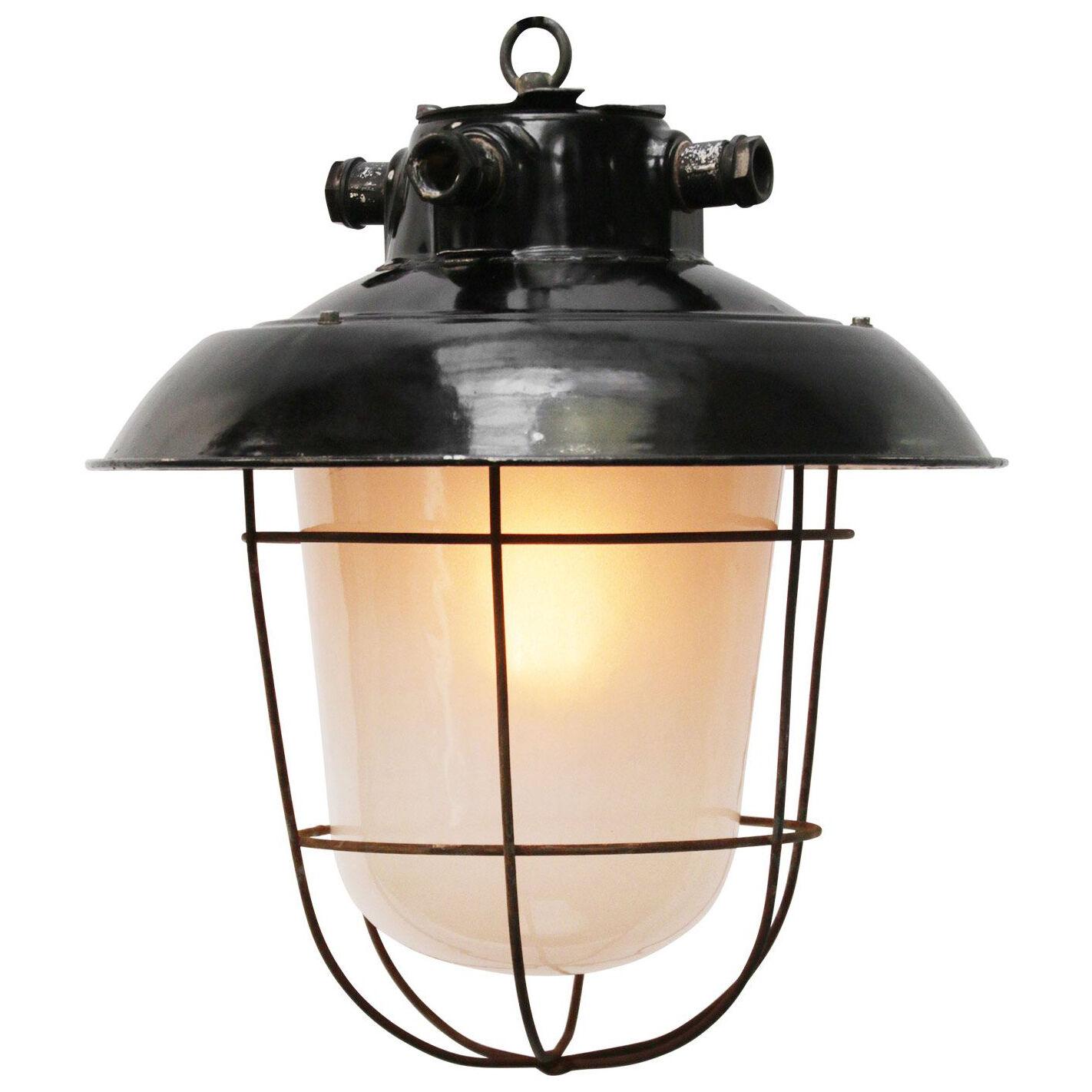 Black Enamel Frosted Glass Vintage Industrial Lamp Pendants