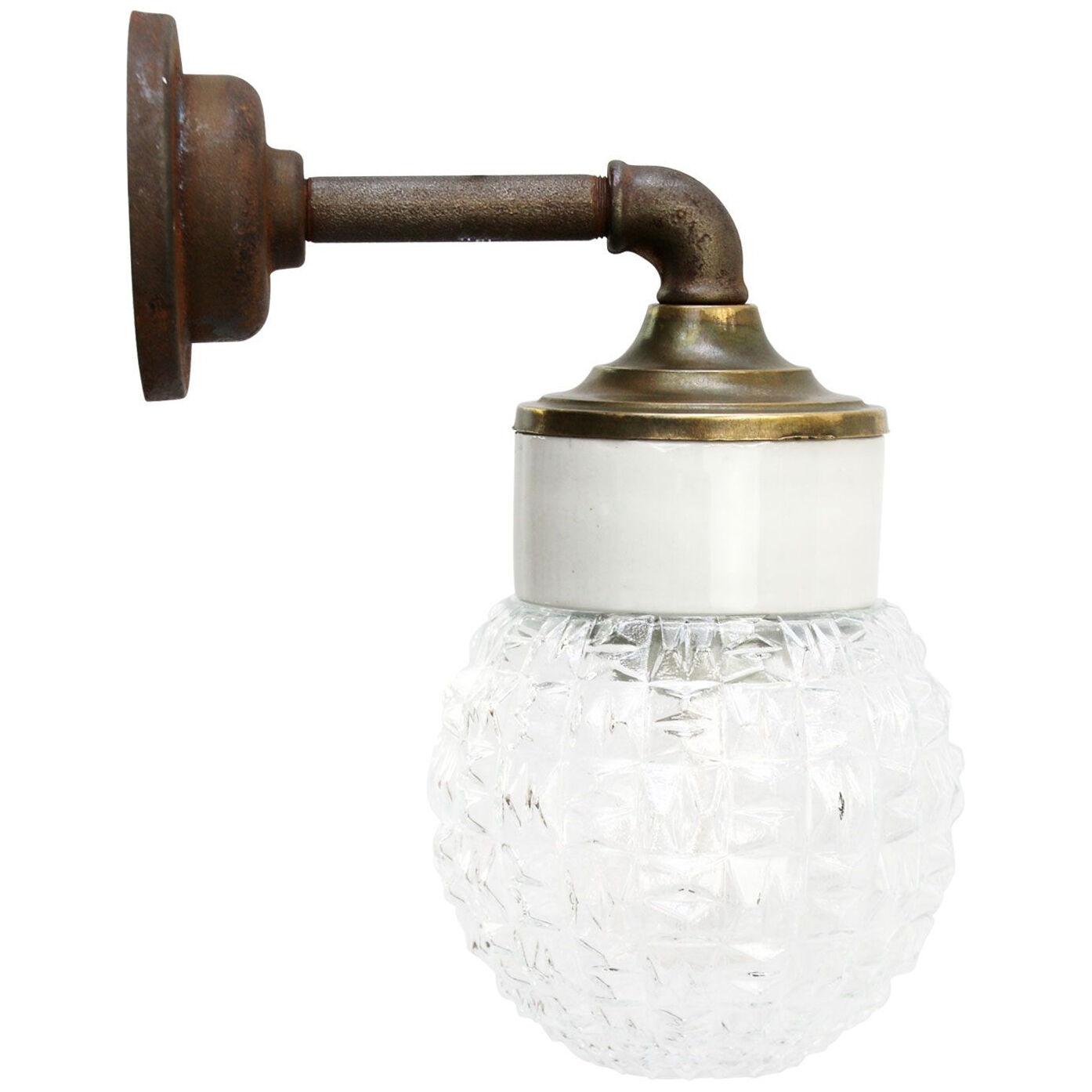 White Porcelain Vintage Industrial Clear Glass Brass Wall Lamp Scones