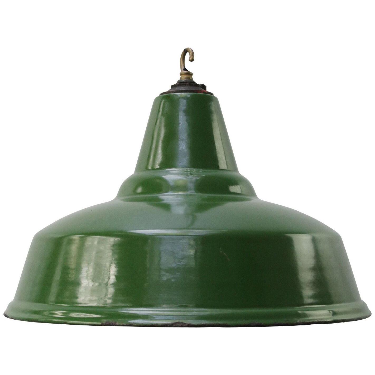 British Green Enamel Vintage Industrial Pendant Lights