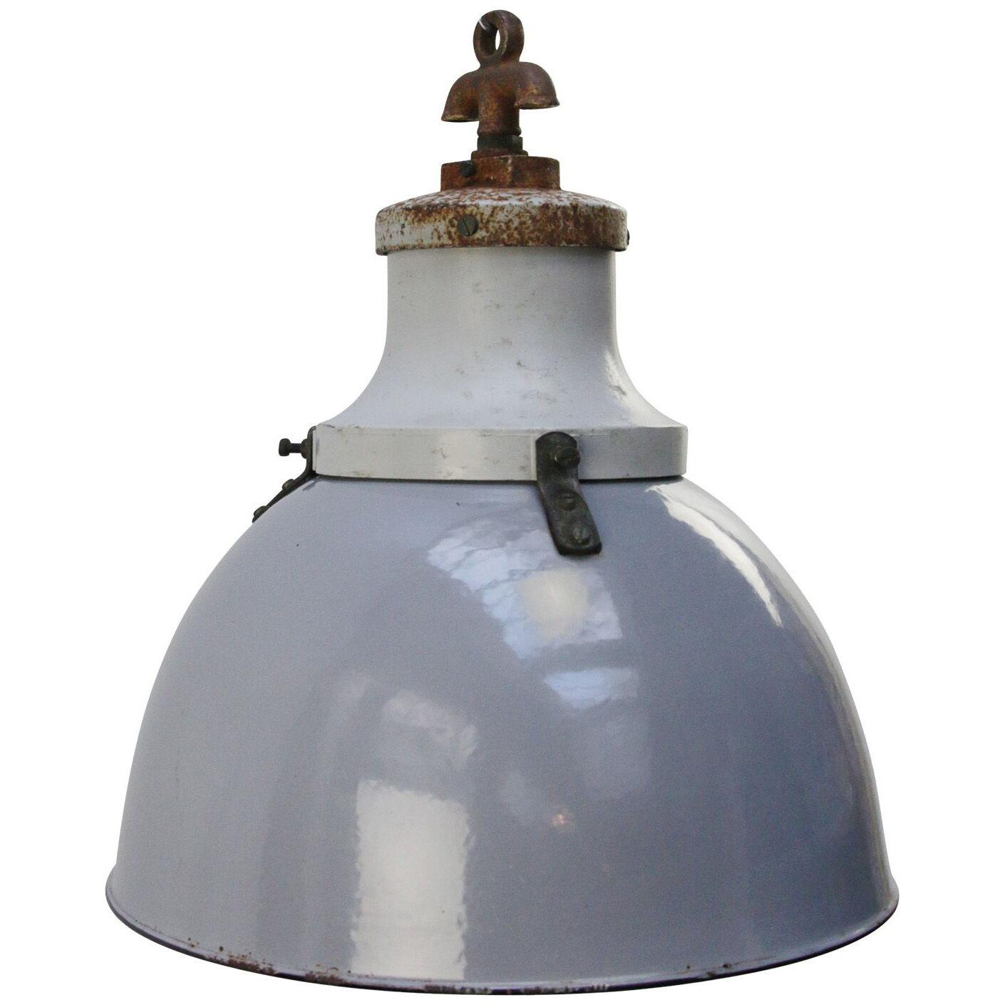 Grey Enamel Vintage Industrial Cast Iron Pendant Light by Industria Rotterdam