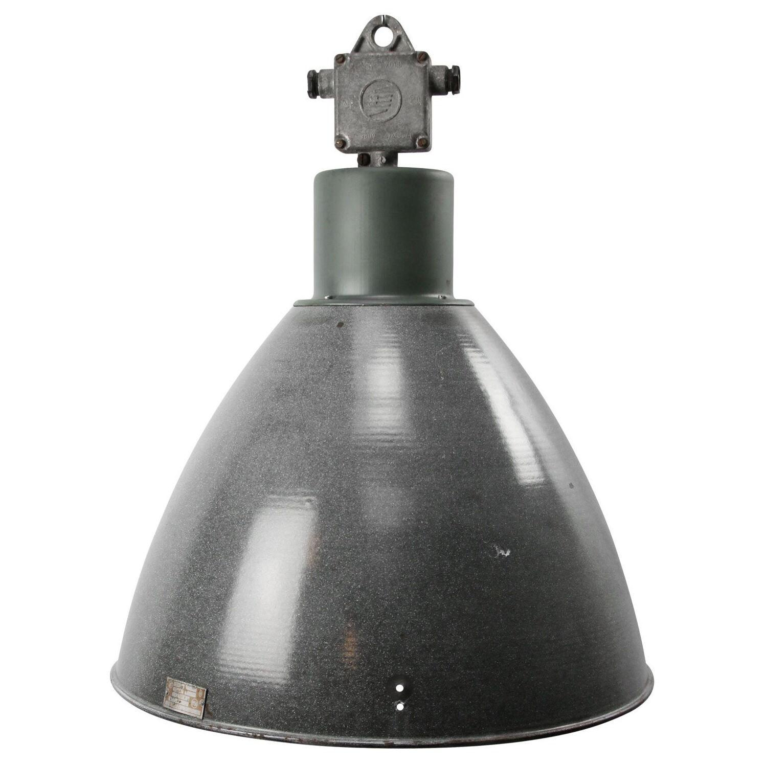 Large Gray Enamel Vintage Industrial Pendant Light