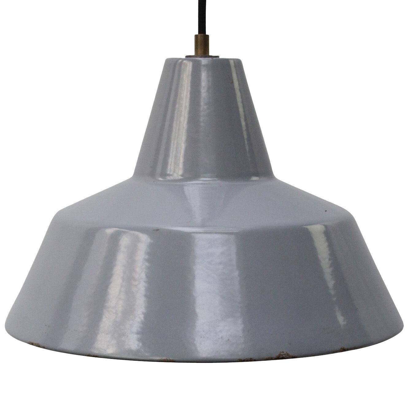 Vintage Dutch Industrial Gray Enamel Hanging Lamps Pendants by Philips