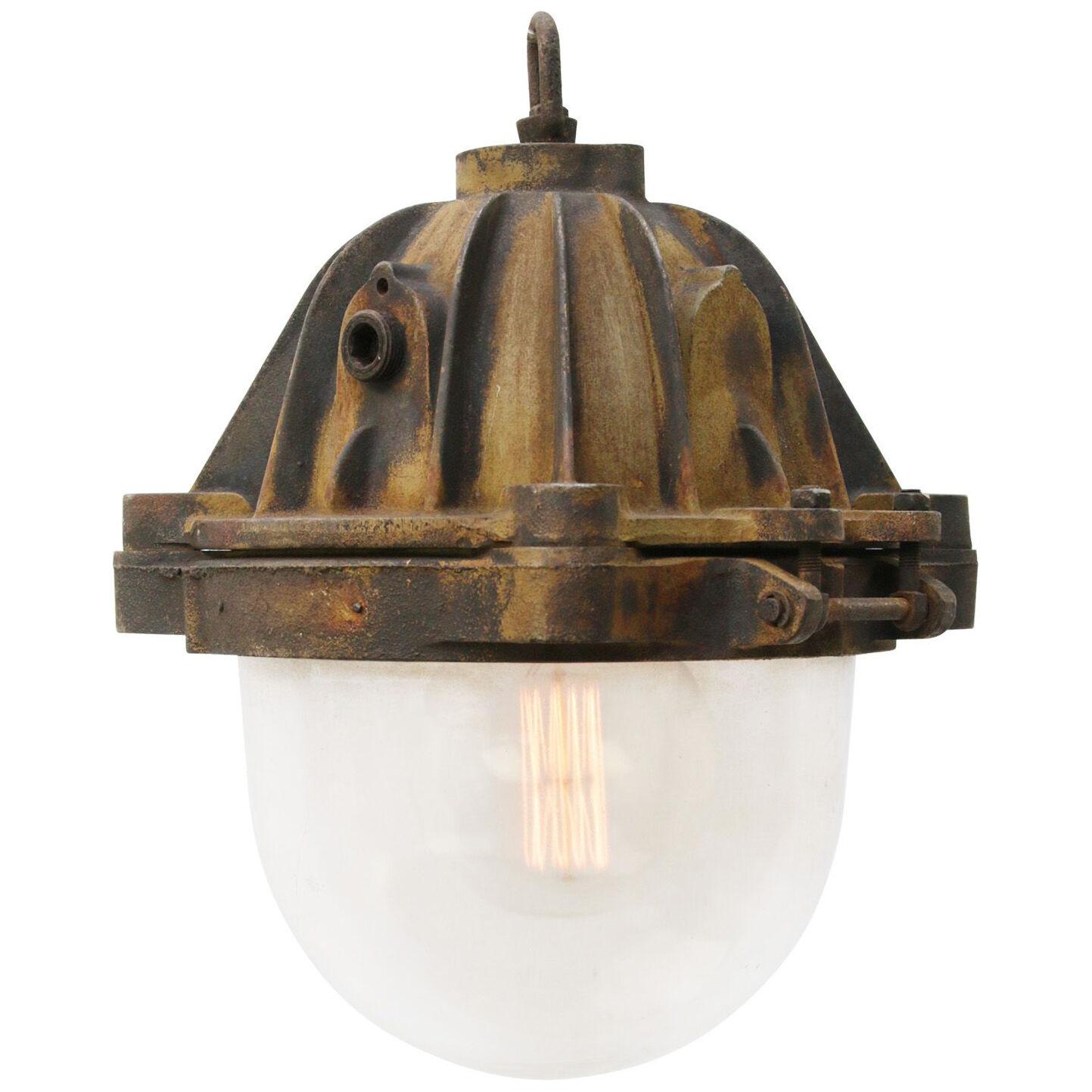 French Brown Cast Iron Vintage Industrial Pendant Lamp by Mapelec Amiens