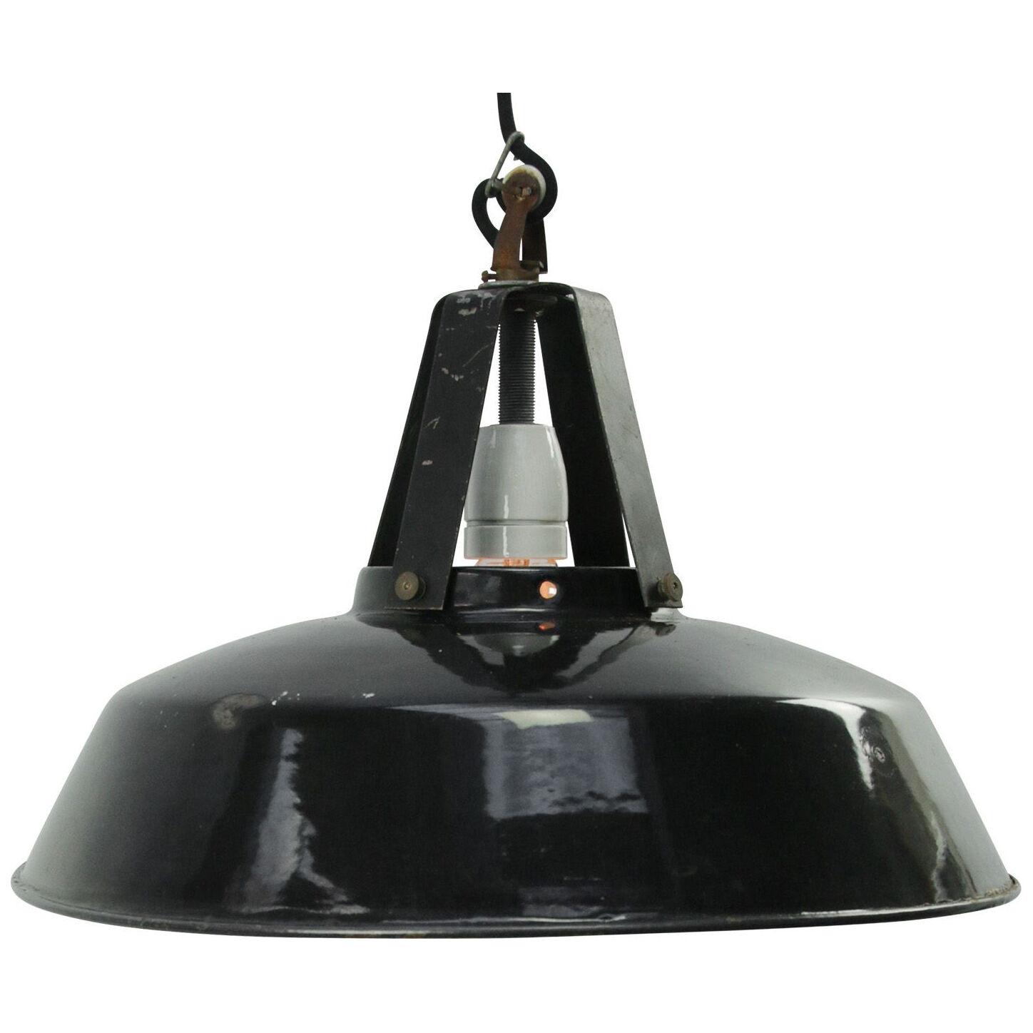French Black Enamel Vintage Industrial Pendant Lights