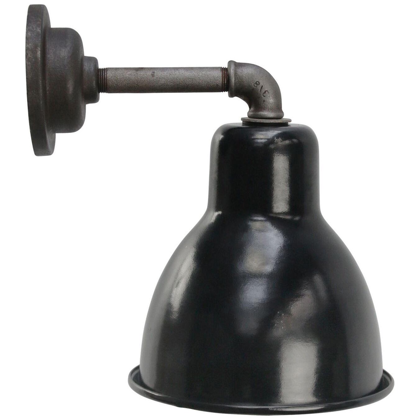 Vintage Industrial Black Enamel Cast Iron Wall Light Scones