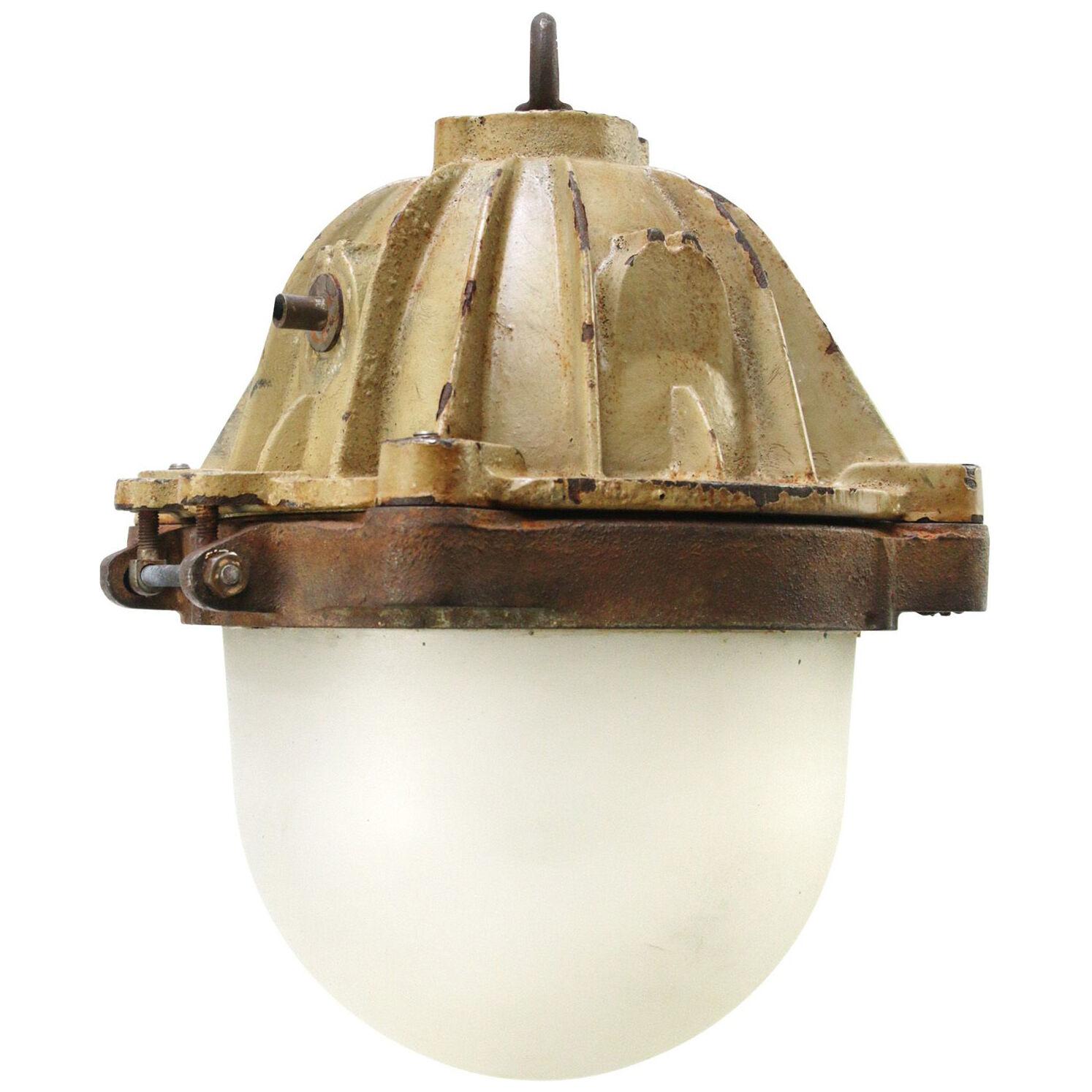 French Brown Cast Iron Vintage Industrial Pendant Lamp by Mapelec Amiens