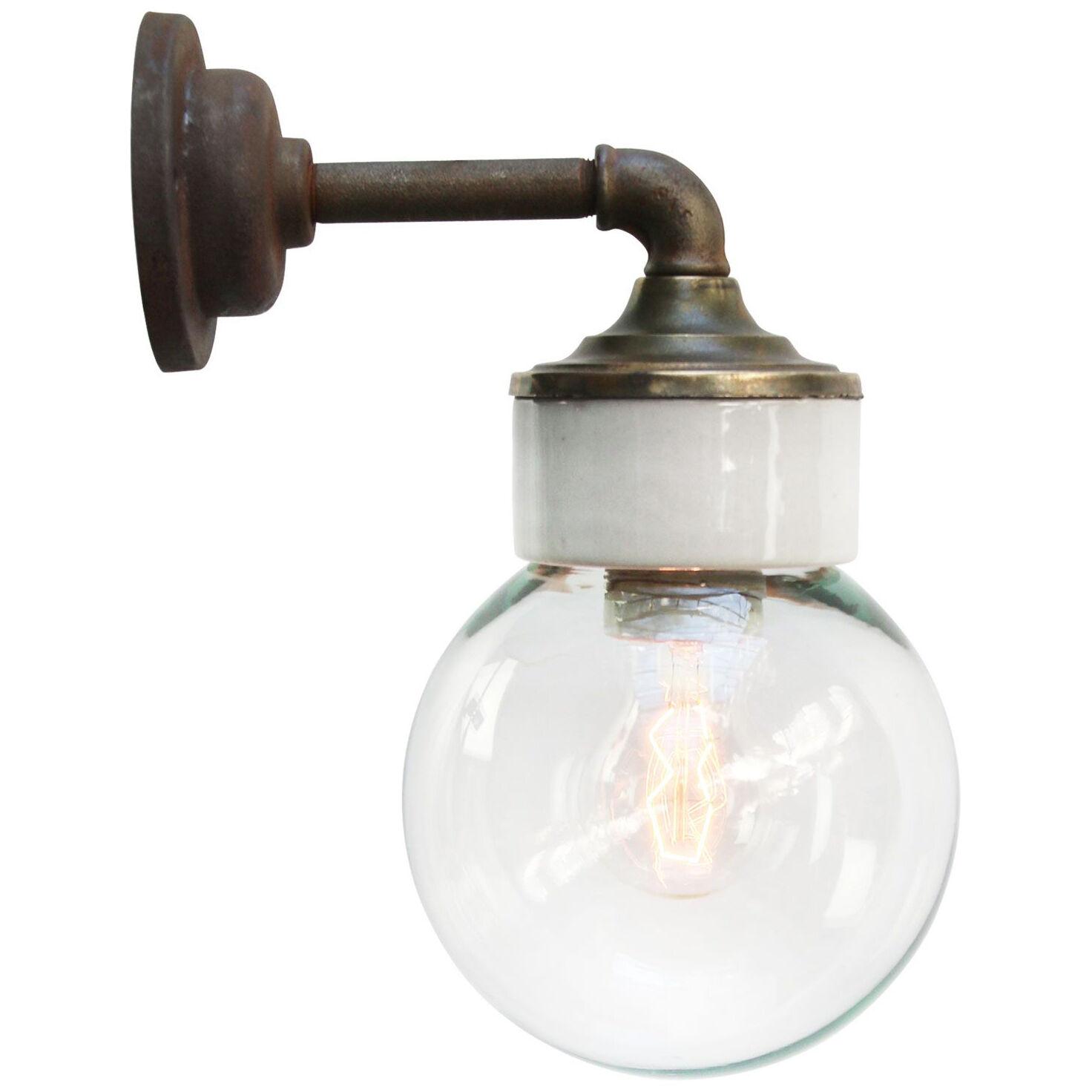 White Porcelain Vintage Industrial Clear Glass Brass Wall Lamp Scones