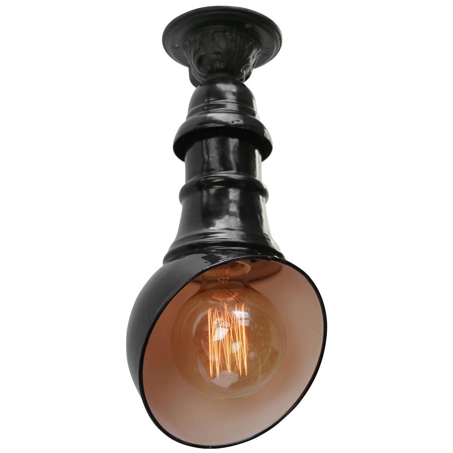 Black Enamel Vintage Industrial Flush Mount Ceiling Lamp