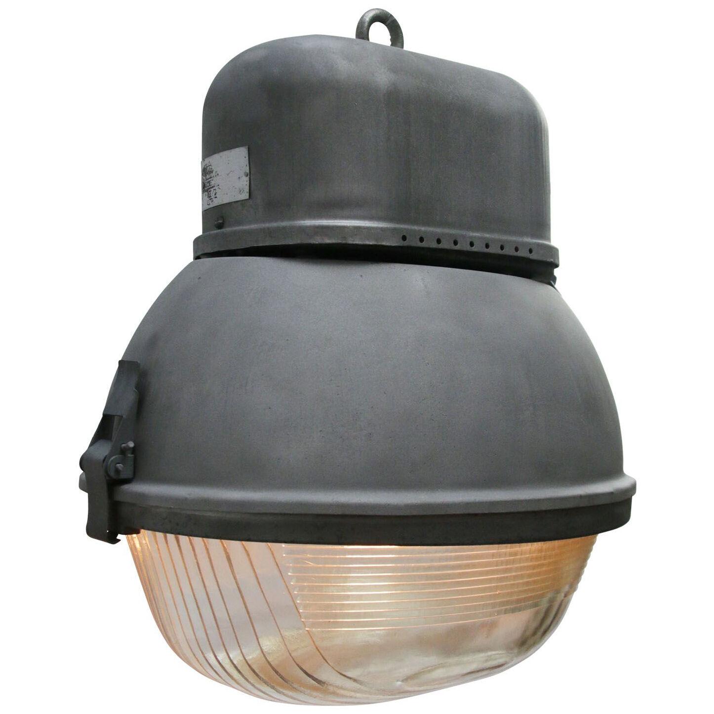 Gray Oval Metal Vintage Industrial Holophane Glass Street Light