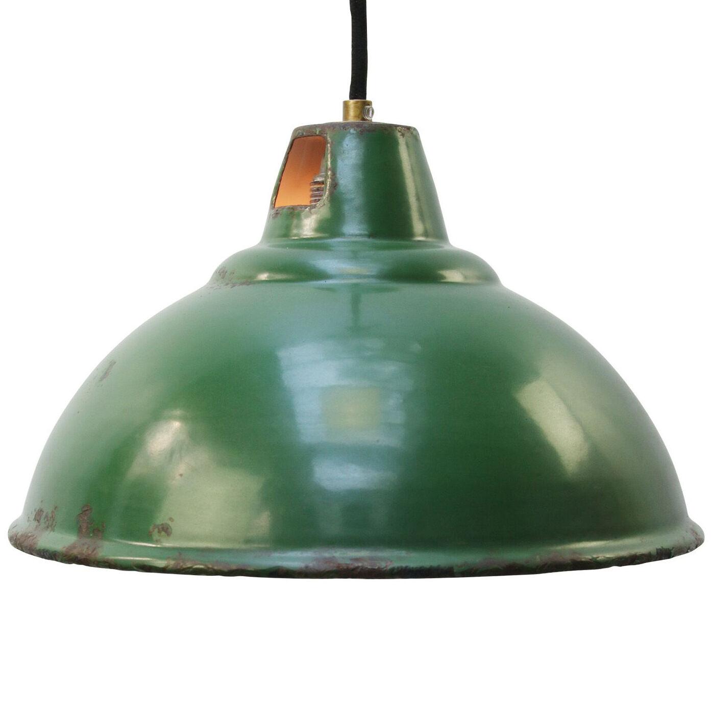 British Green Enamel Vintage Industrial Pendant Lights