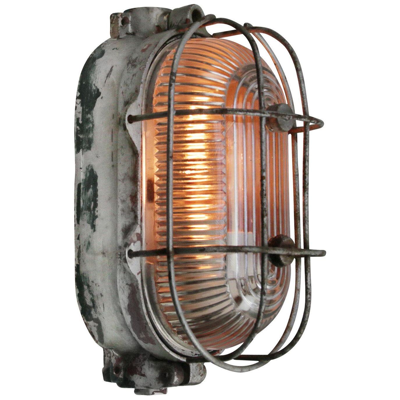 Cast Iron Vintage Industrial Holophane Striped Glass Wall Lamps Scones