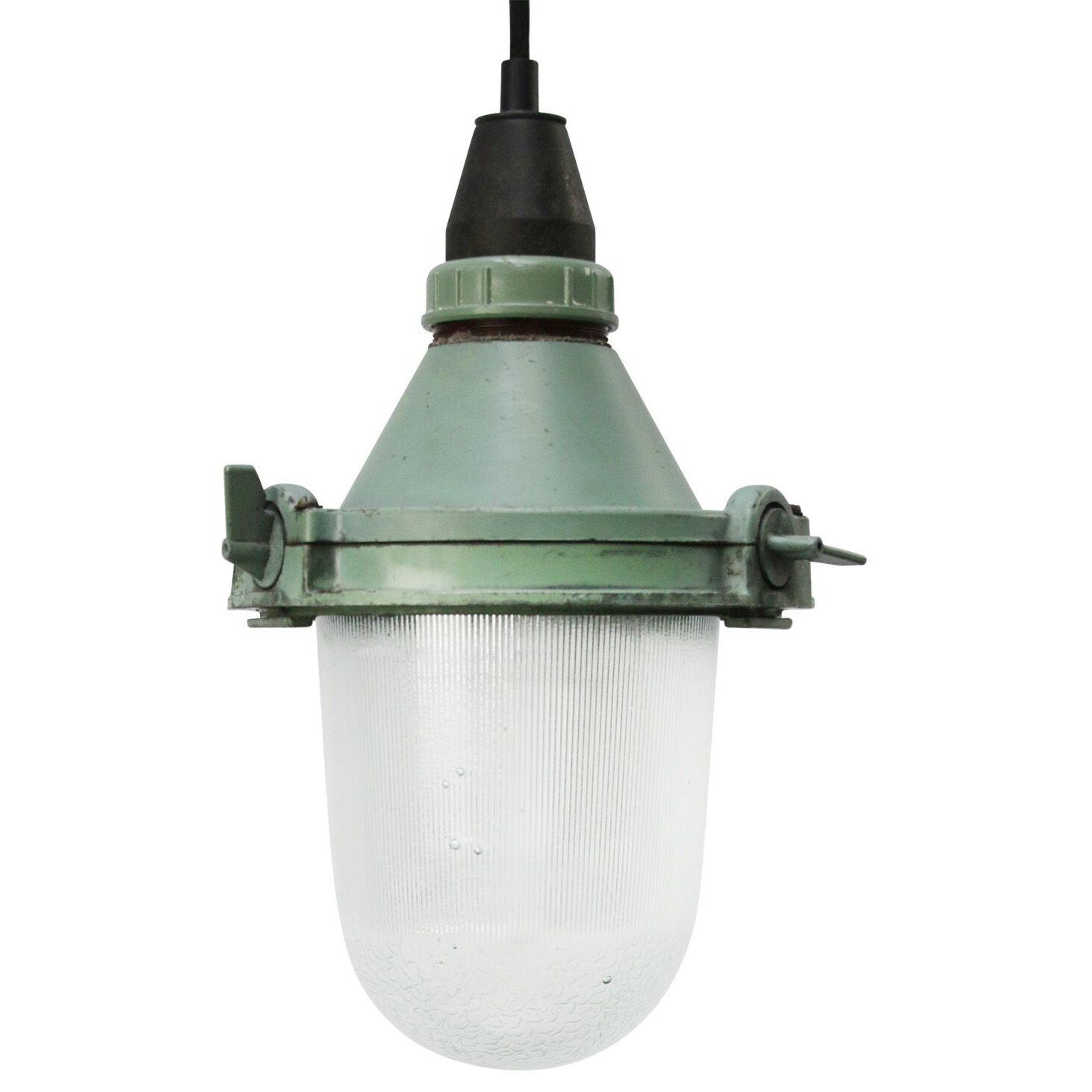 Green Vintage Industrial Striped Clear Glass Pendant Light