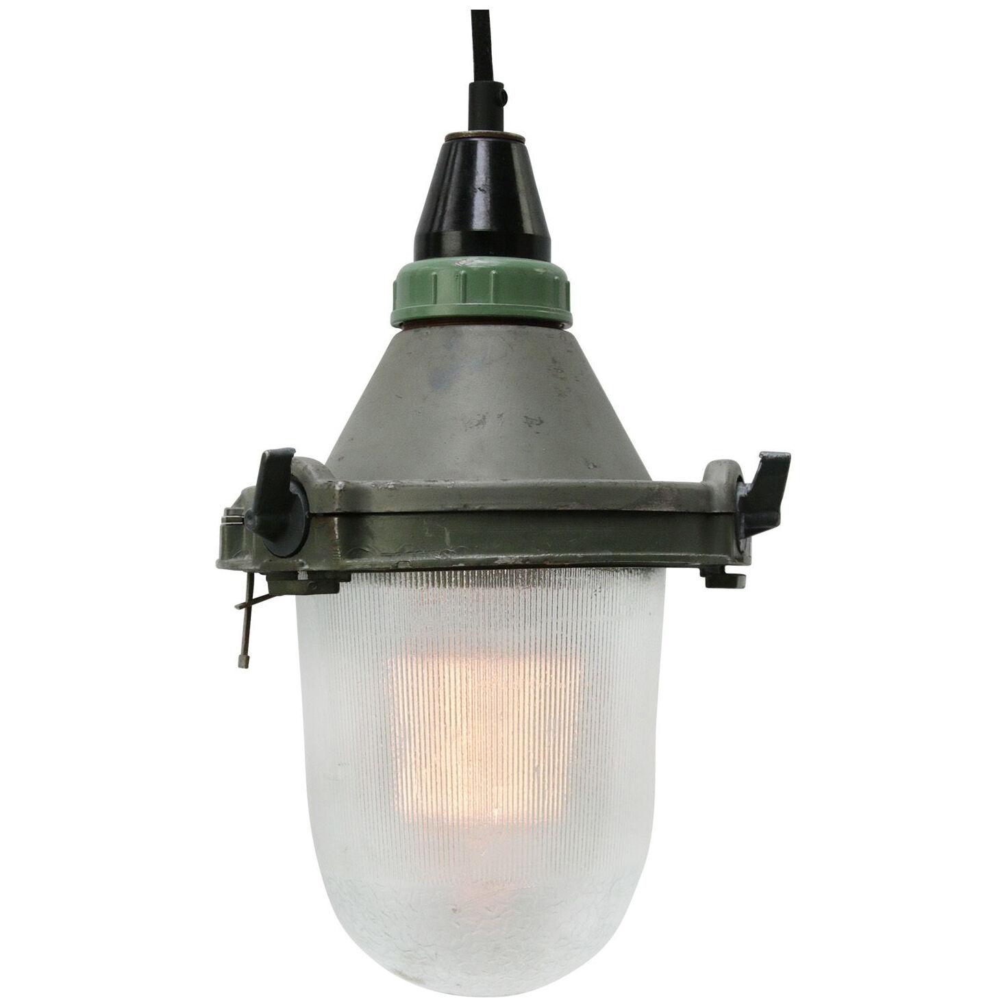 Gray Green Vintage Industrial Striped Clear Glass Pendant Light