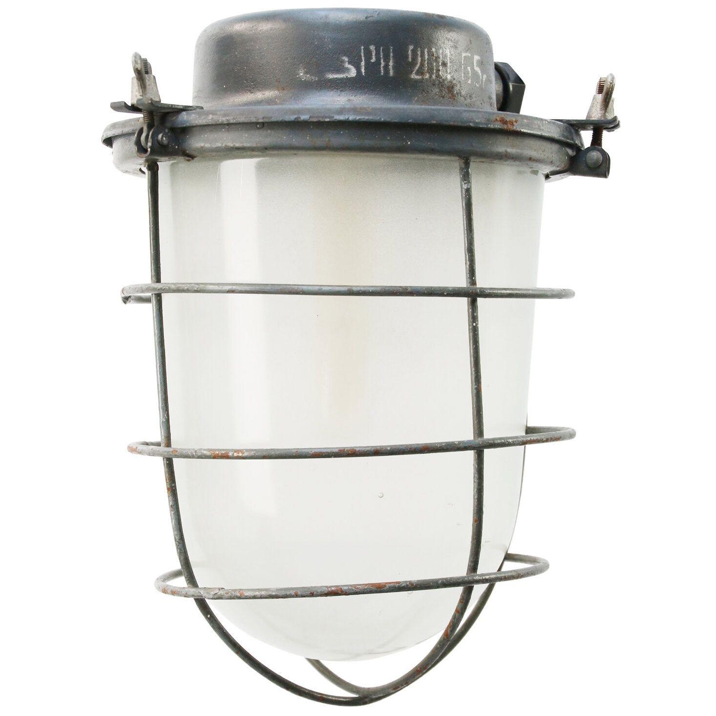Grey Metal Vintage Industrial Frosted Glass Pendant Lamp