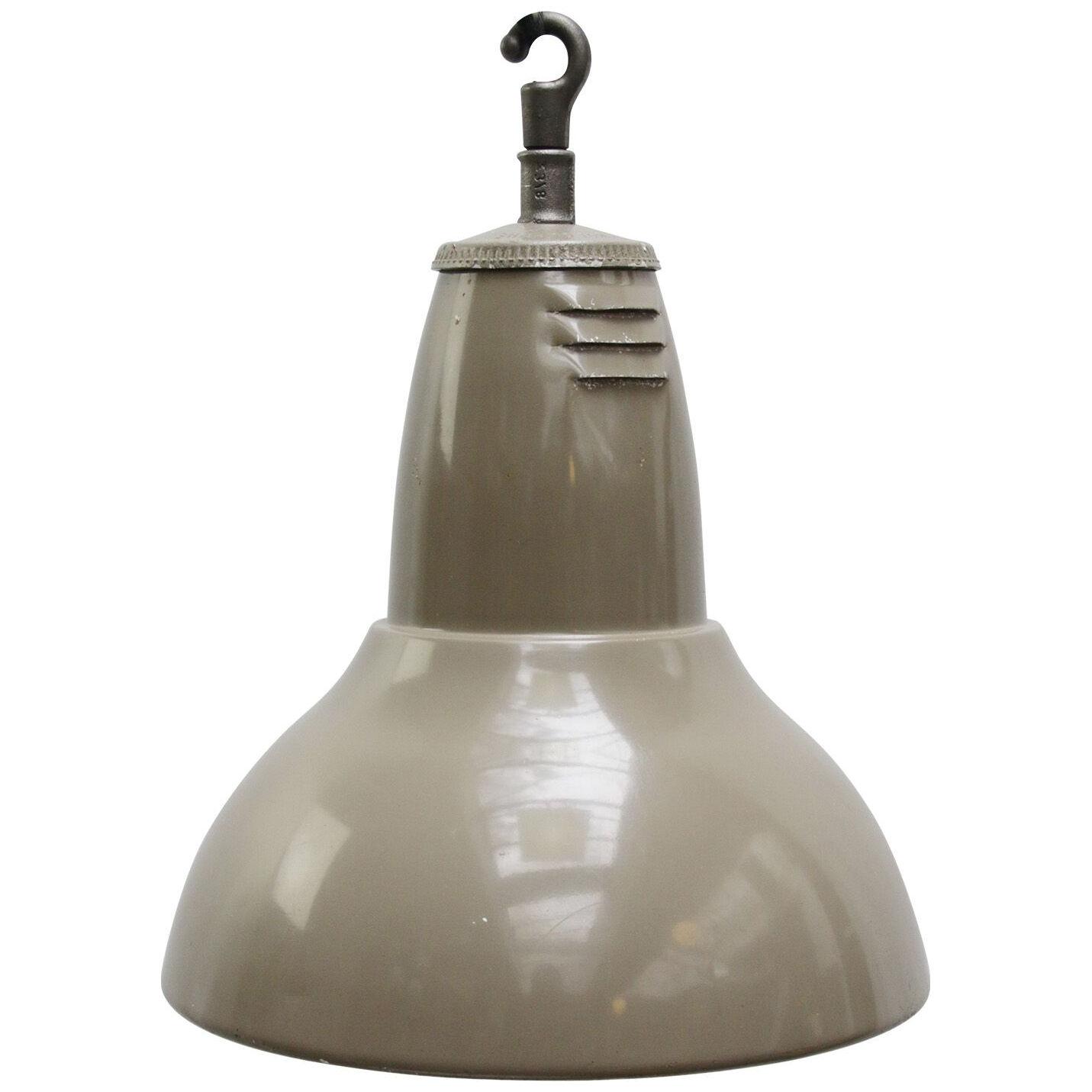 Beige Vintage Industrial Clear Striped Glass Pendant Lamp by Holophane Paris