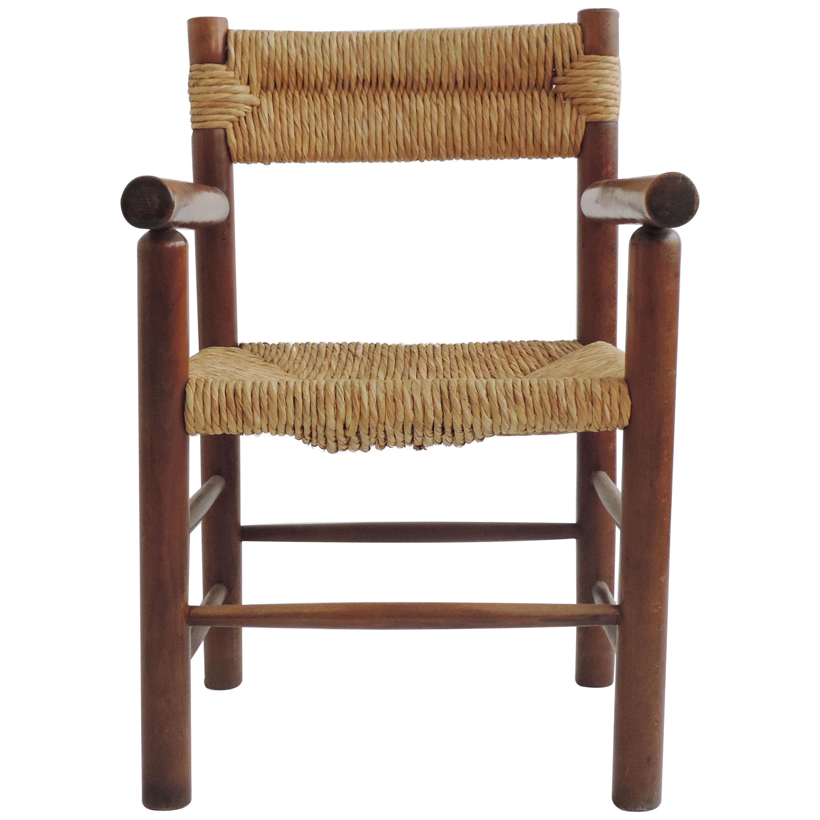 Italian 1960s Armchair in Straw and Wood