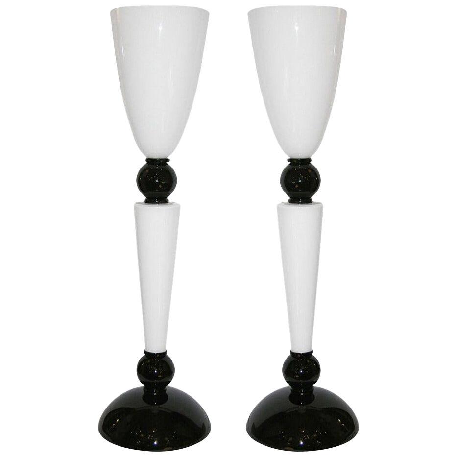 Alberto Dona Monumental Art Deco Black and White Murano Glass Table/Floor Lamps