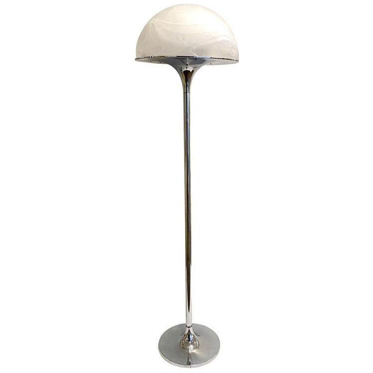 1960s, Italian Vintage Art Deco Mazzega White Murano Glass Nickel Floor Lamp