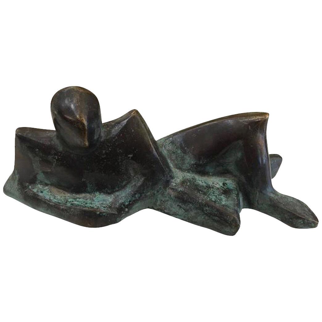 Minimalist Italian Reclining Man Bronze Sculpture Limited Edition