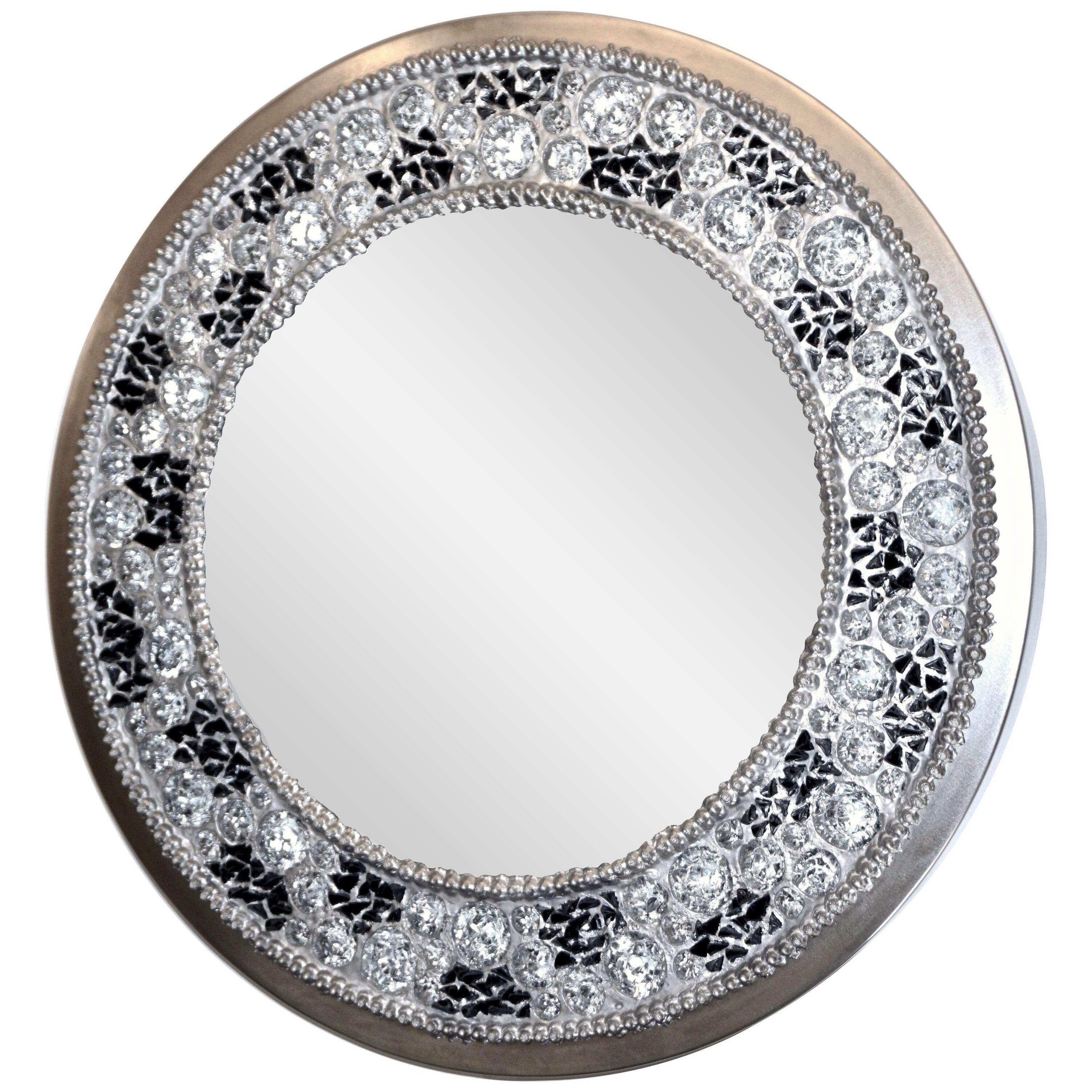 Contemporary Fine Design Italian Lit Black and Clear Rock Crystal Nickel Mirror