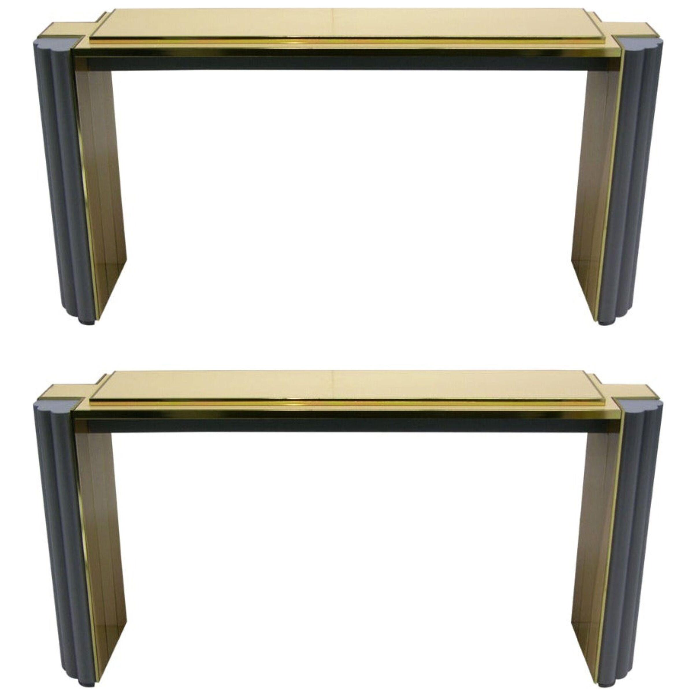 Alain Delon 1970s Pair of Gray and Cream Console Tables for Maison Jansen	