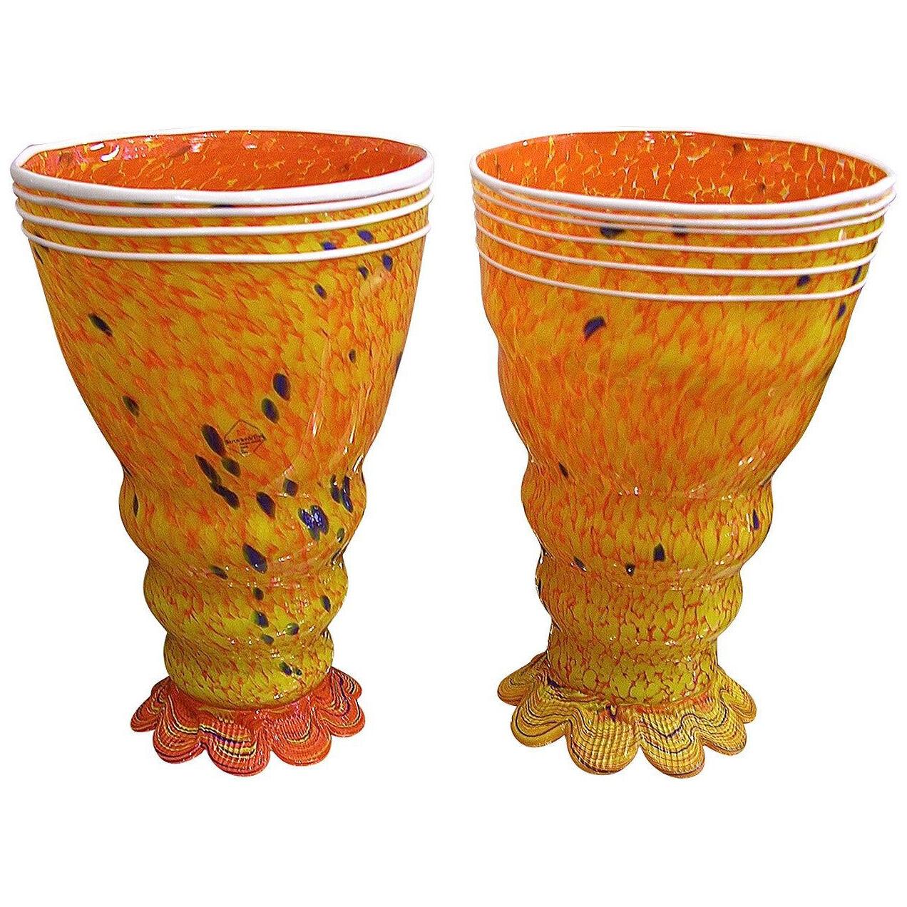 Barovier Toso 1990s Modern Yellow-Orange Murano Glass Luminous Lamps	