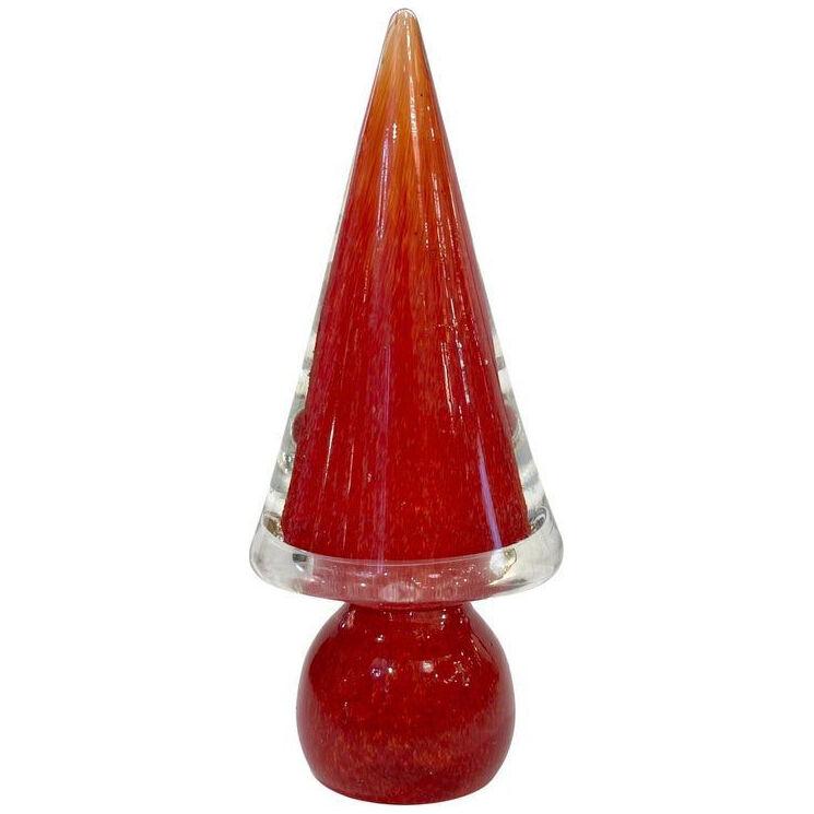 Formia 1980s Italian Vintage Red Orange Clear Murano Glass Tree Modern Sculpture