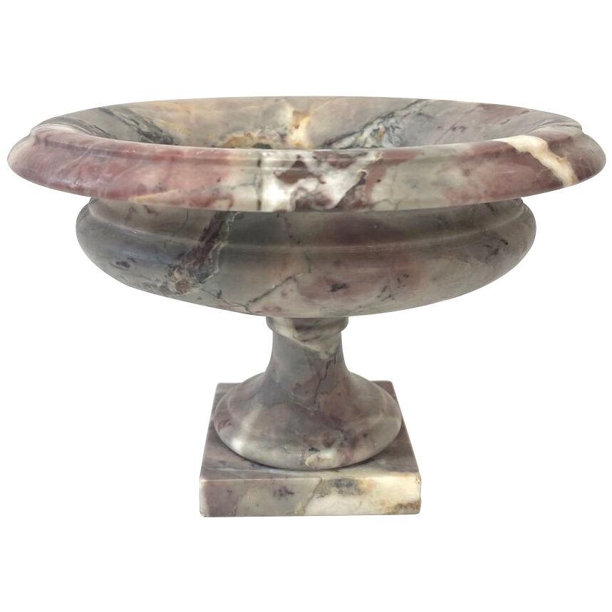 1930s Neoclassical Italian Carved White Grey Purple Black Breccia Marble Bowl