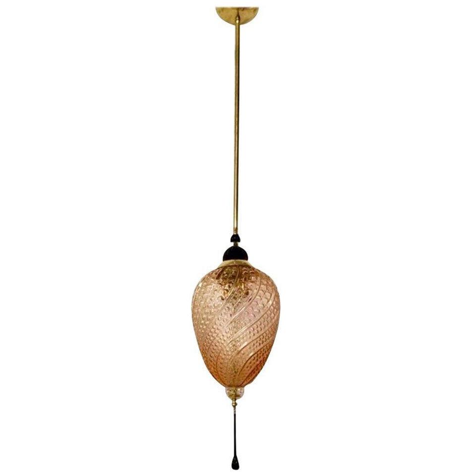 Bespoke Italian Oval Black and Pink Crystal Murano Glass Brass Egg Pendant Light