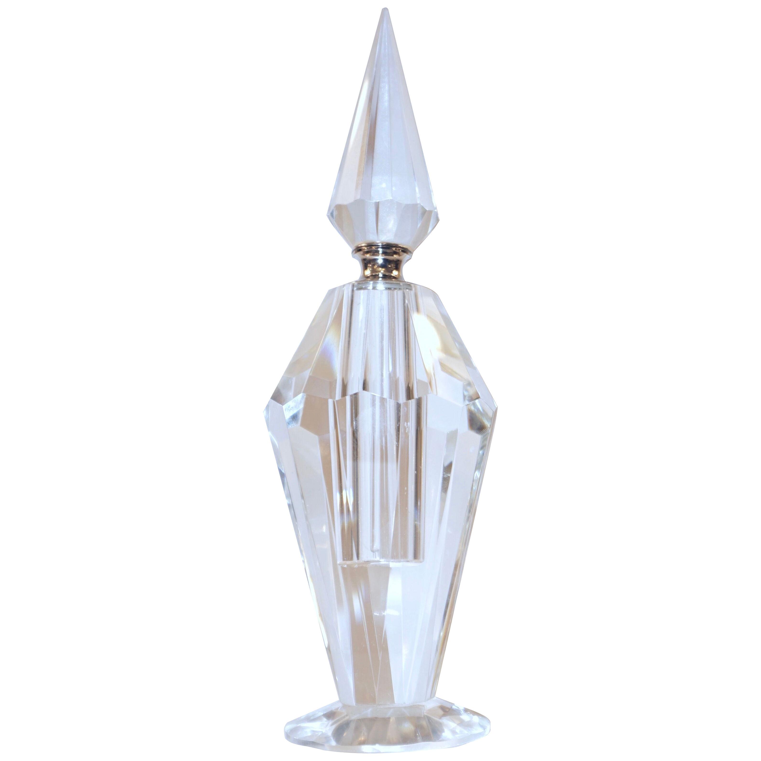 1950s American Vintage Diamond Cut Multi Faceted Tall Crystal Perfume Bottle